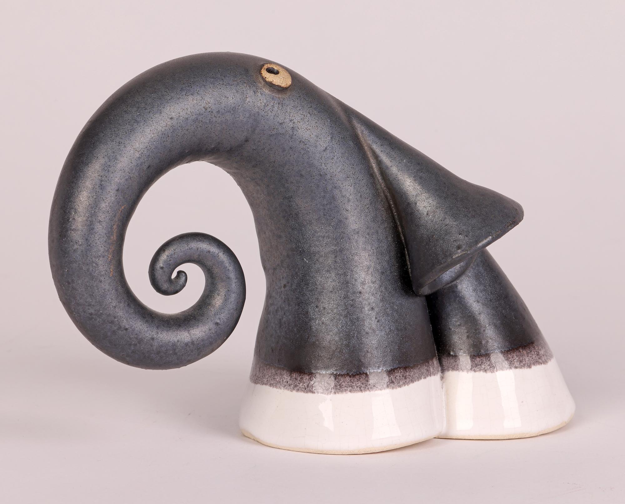 Modern Unusual Studio Pottery Stylized Elephant Figure For Sale