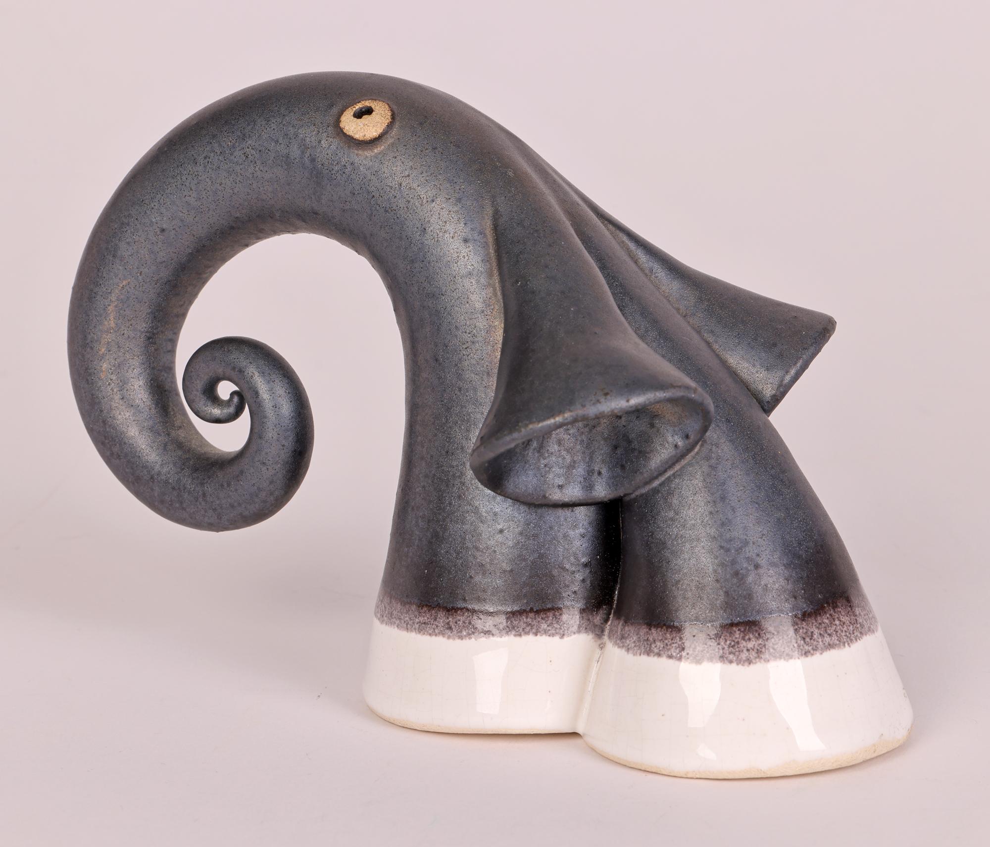 Glazed Unusual Studio Pottery Stylized Elephant Figure For Sale