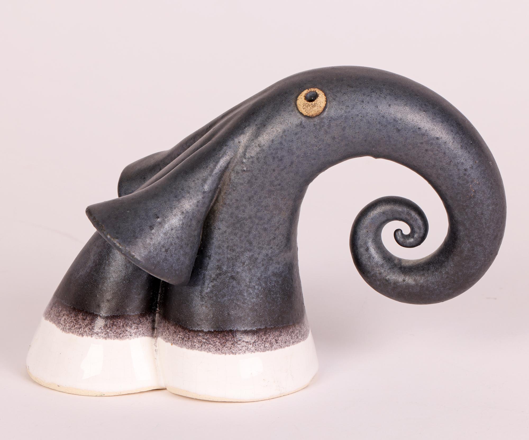 Stoneware Unusual Studio Pottery Stylized Elephant Figure For Sale
