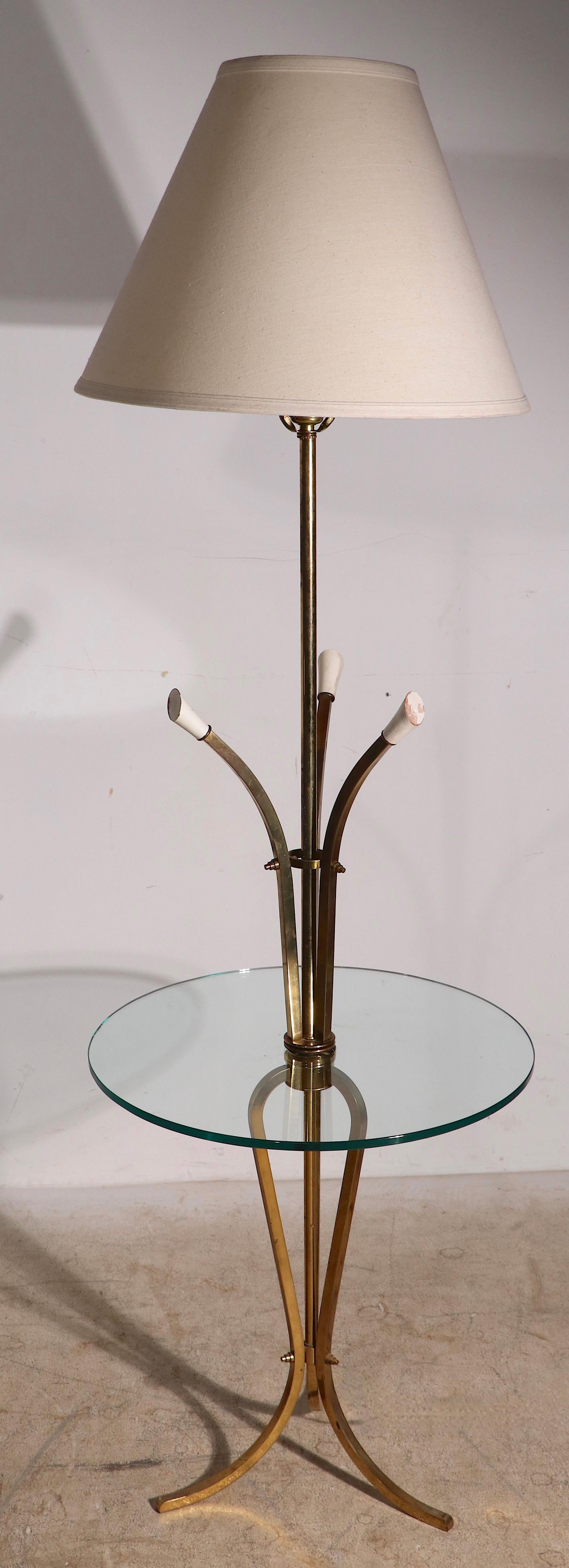 American Unusual Stylized Hollywood Regency Floor Table Lamp with Glass Table Surface For Sale