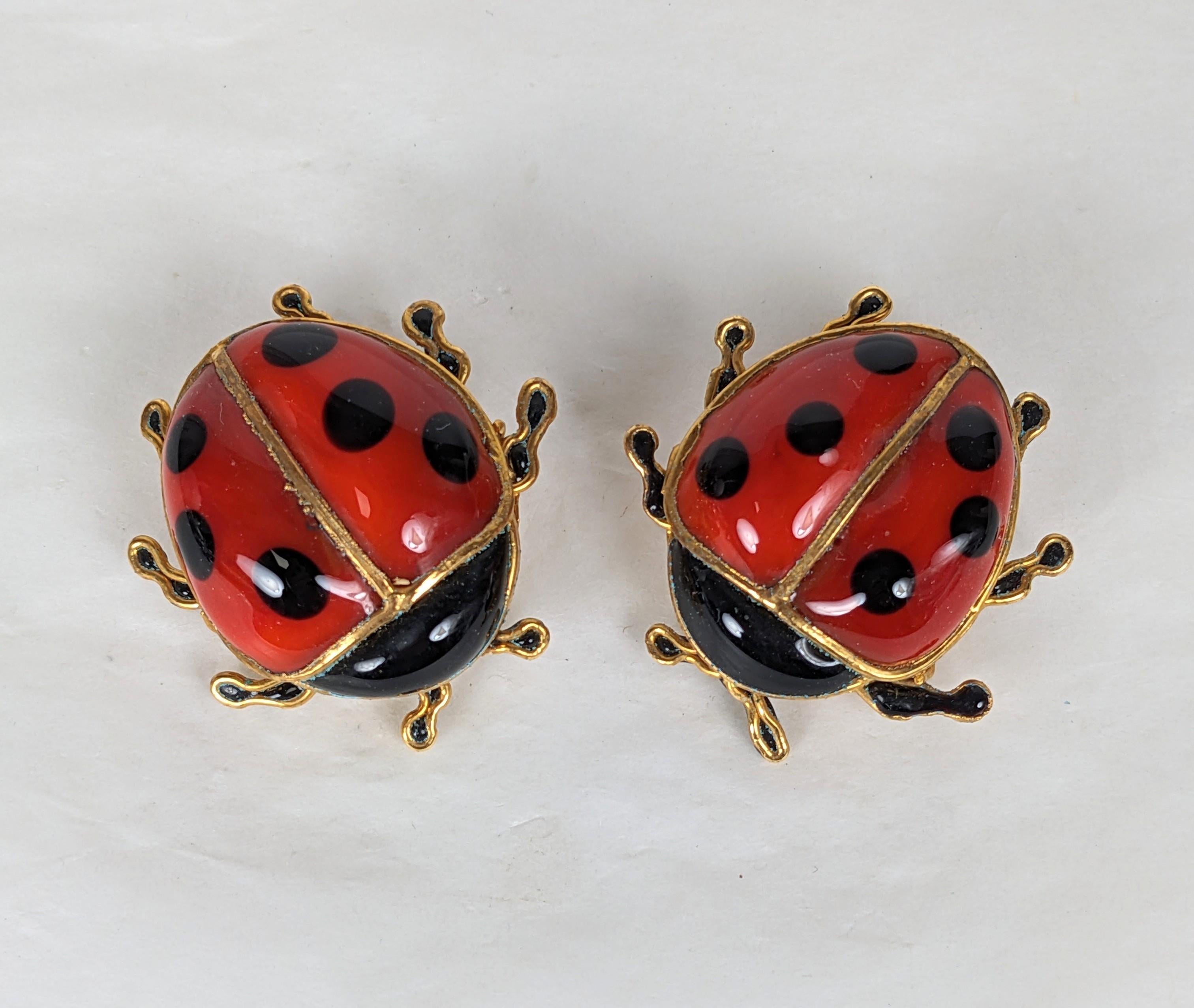 Artisan Unusual Surrealist Maison Gripoix Lady Bug Earrings For Sale