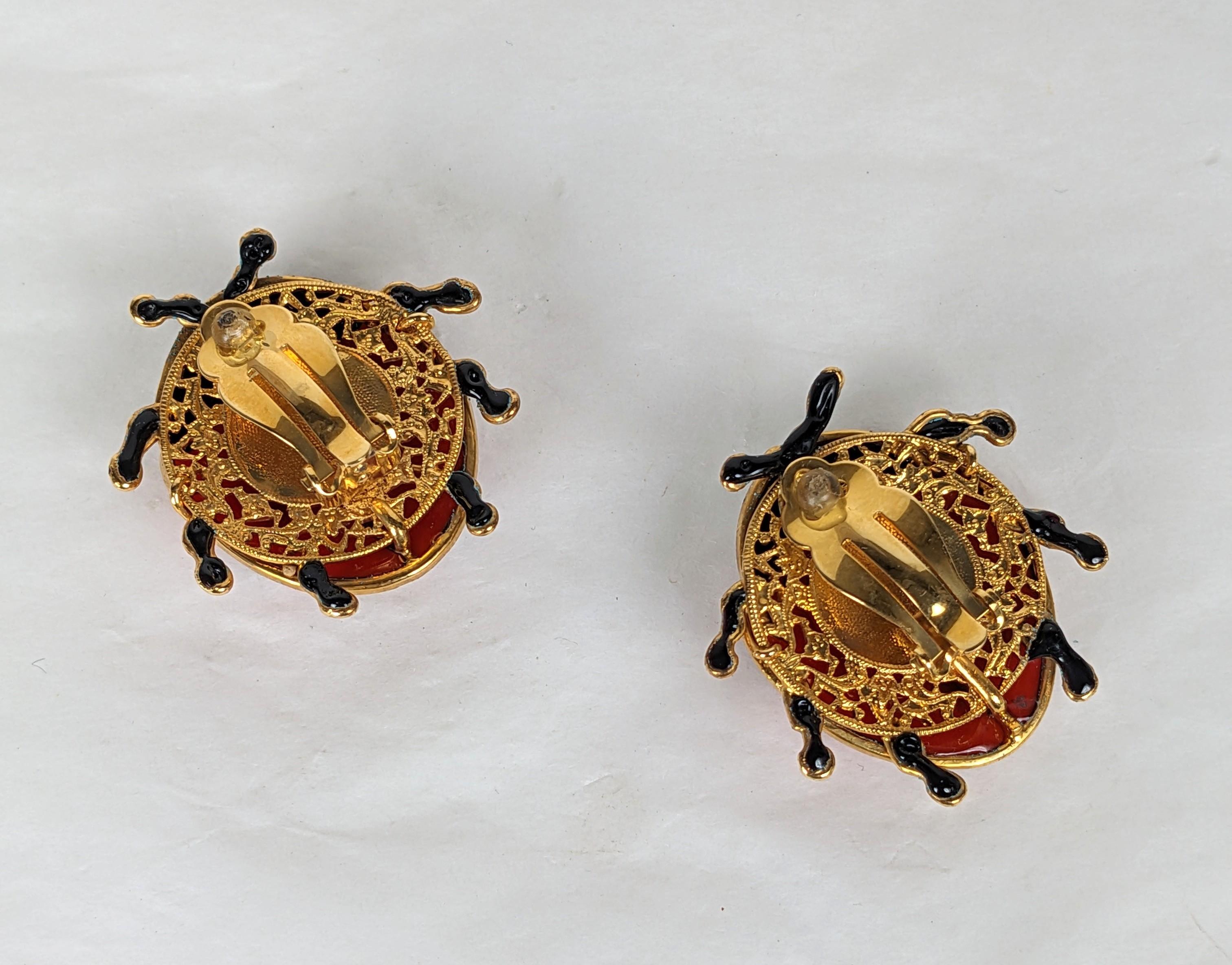 Unusual Surrealist Maison Gripoix Lady Bug Earrings In Excellent Condition For Sale In New York, NY