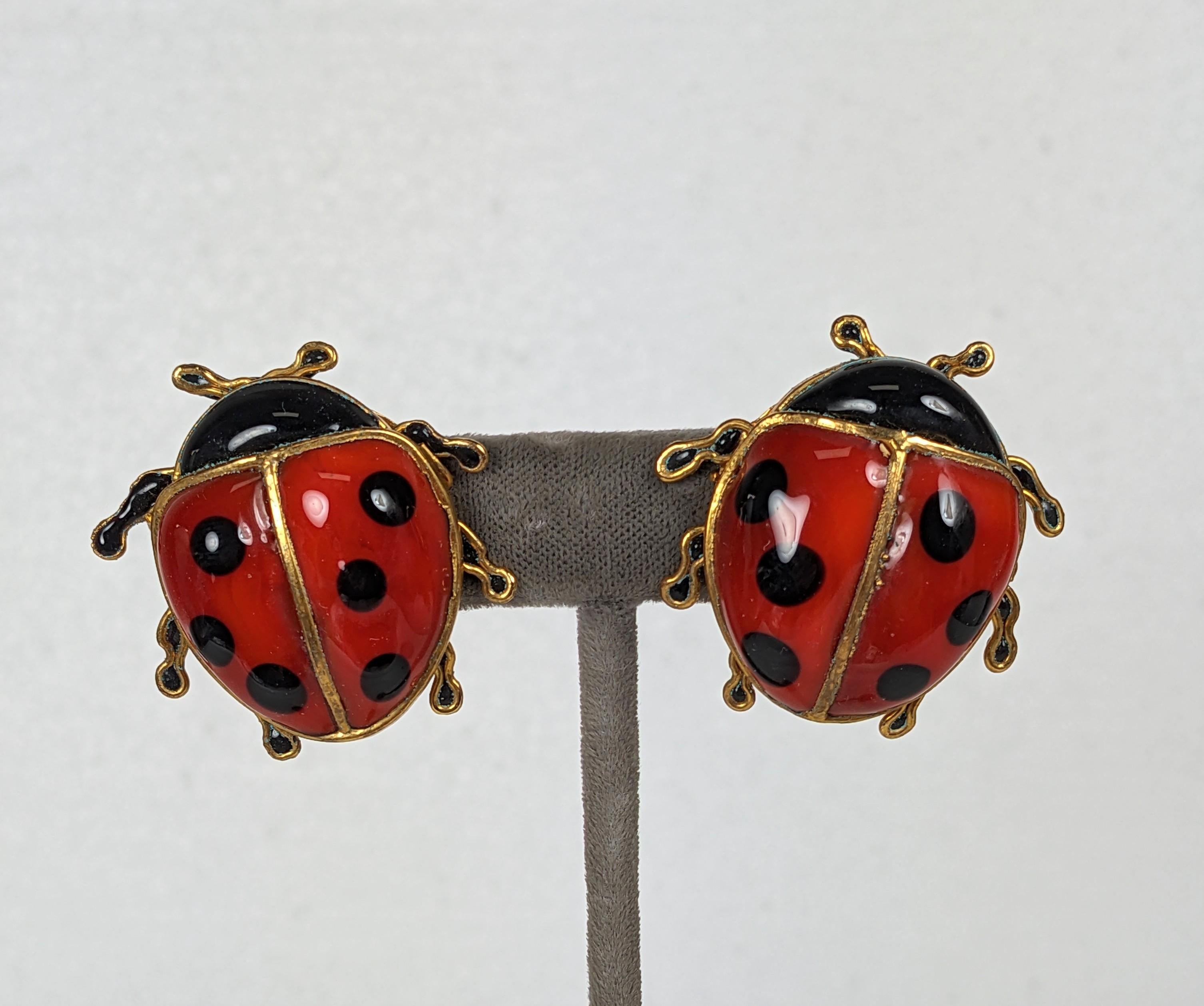 Women's or Men's Unusual Surrealist Maison Gripoix Lady Bug Earrings For Sale