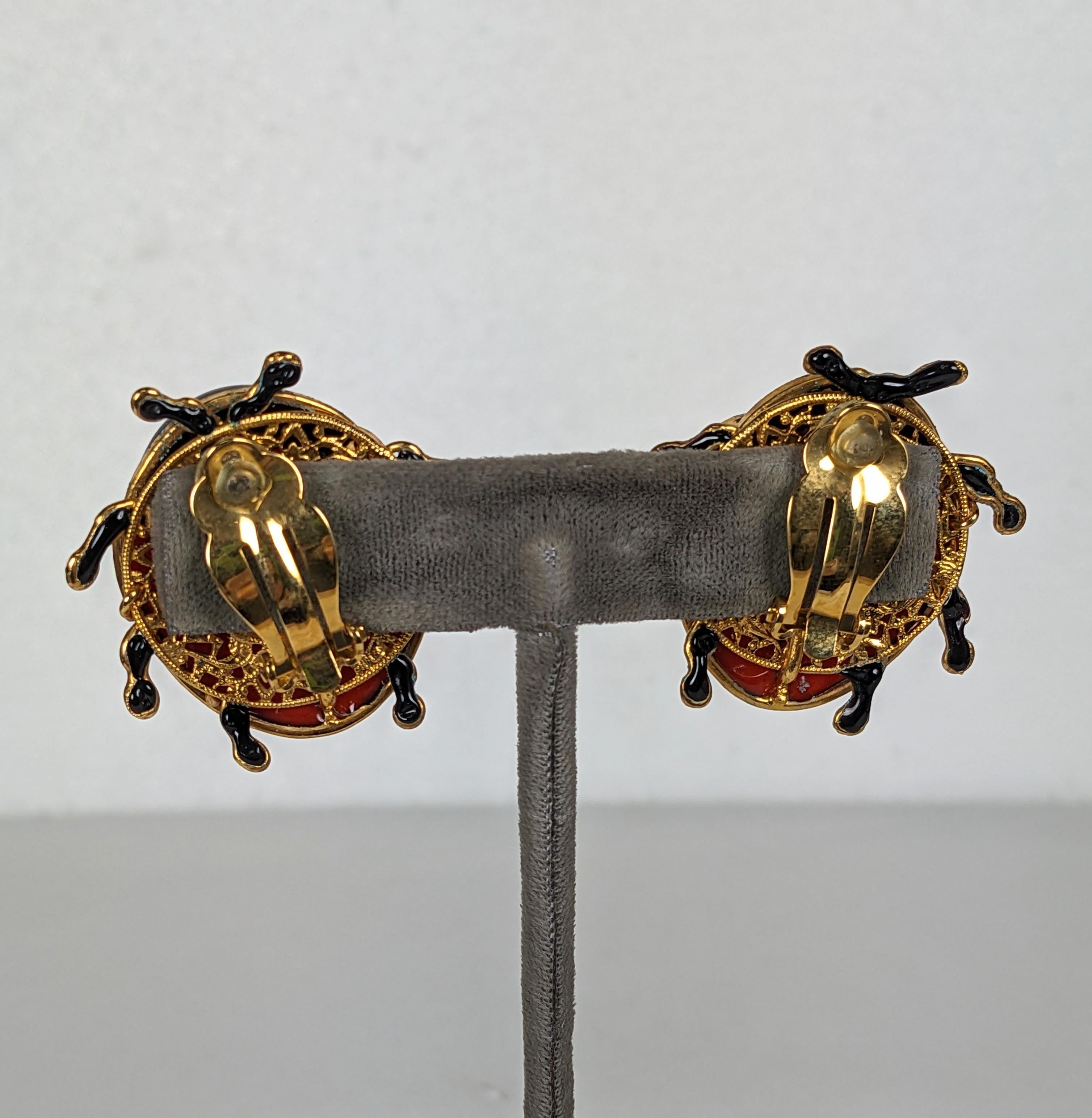 Unusual Surrealist Maison Gripoix Lady Bug Earrings For Sale 1