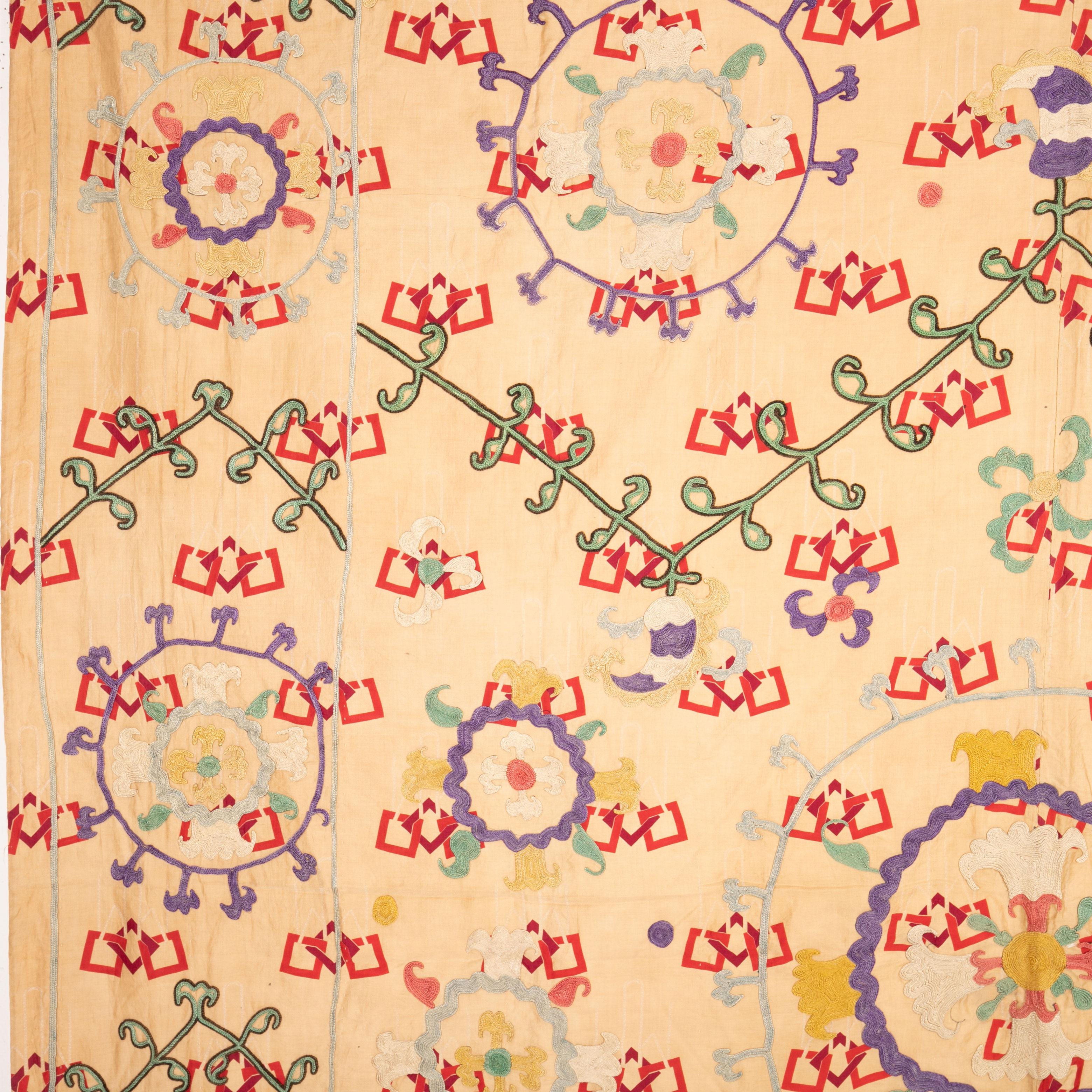 Unusual Suzani Done on a Printed Cotton, Uzbekistan, Early 20th Century 1