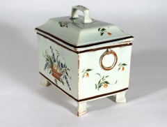 Unusual Swansea Prattware Pearlware Pottery Covered Botanical Tea Caddy Box