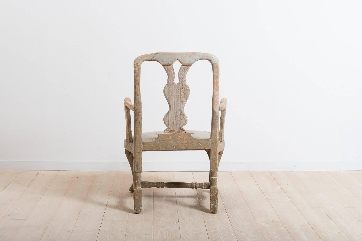 18th Century and Earlier Unusual Swedish 18th Century Baroque Armchair in Original Paint