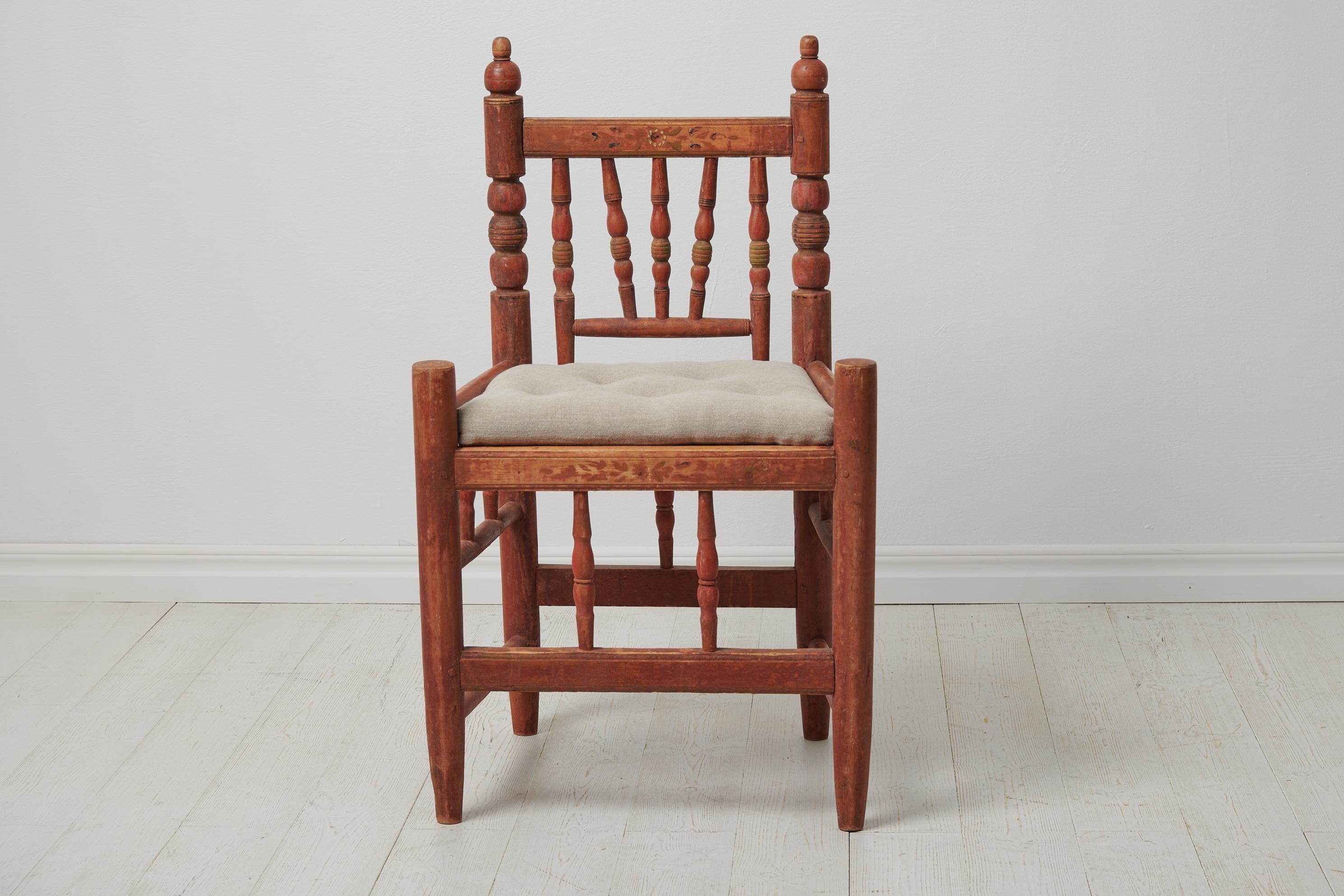 Pine Unusual Swedish Antique Decorated Folk Art Chair For Sale