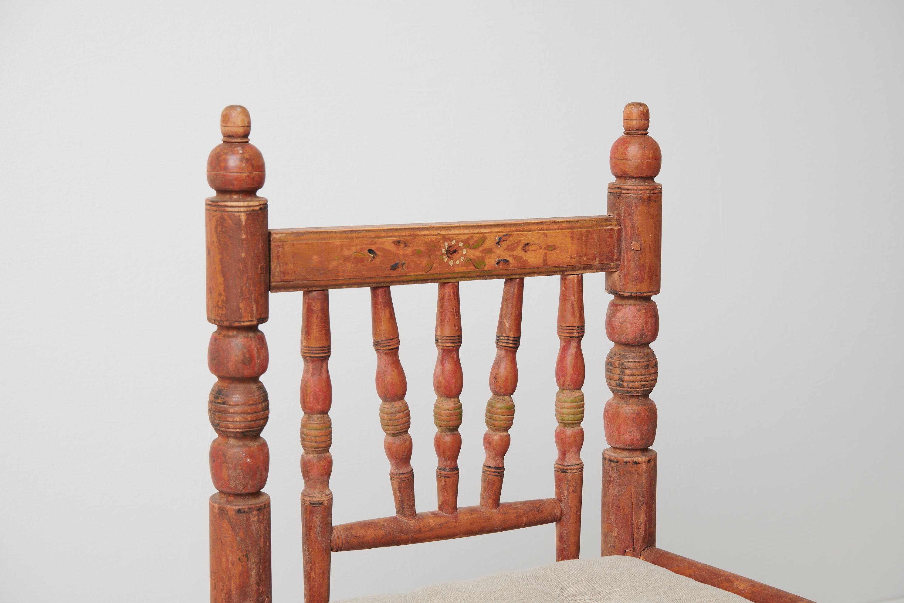 Unusual Swedish Antique Decorated Folk Art Chair For Sale 2