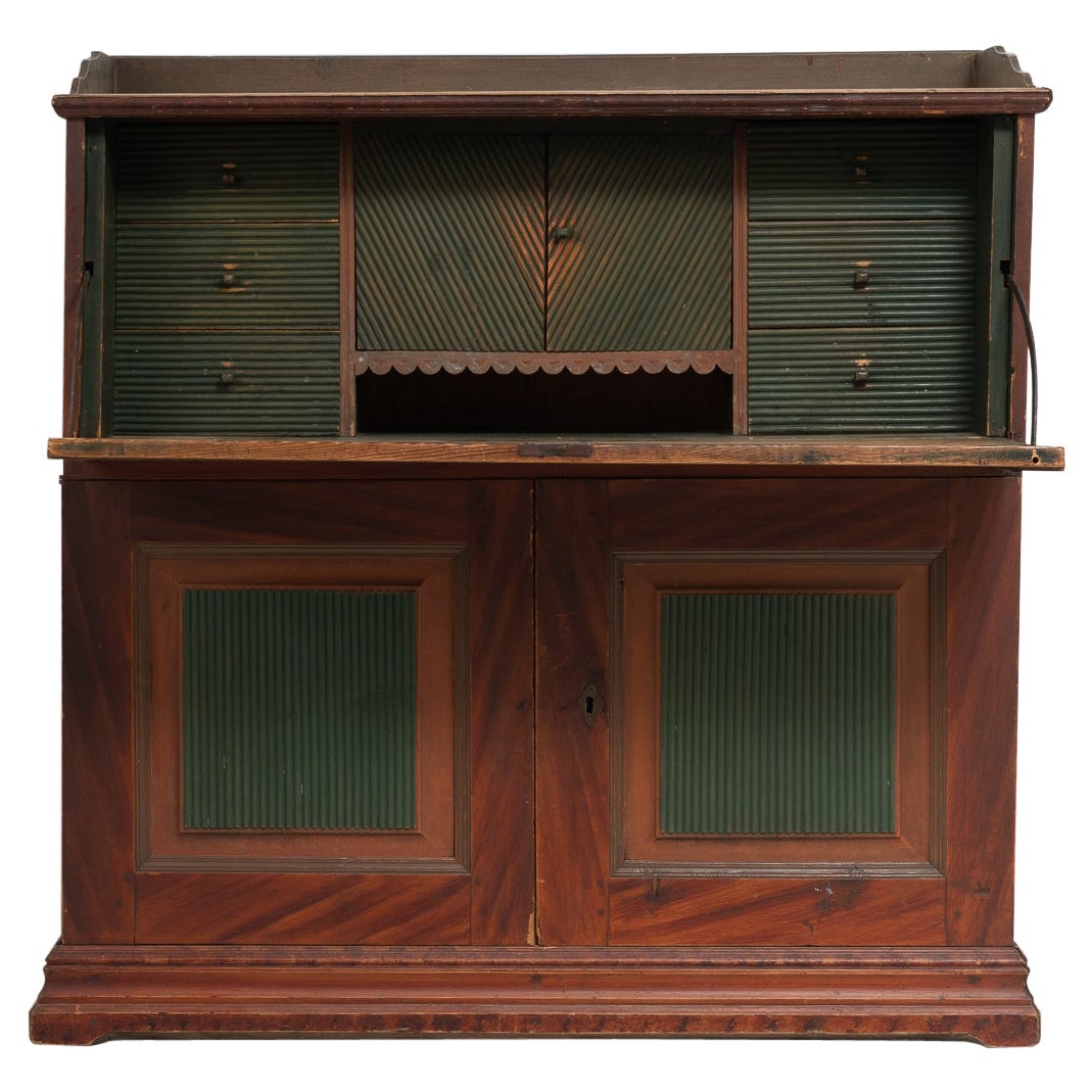Rare Swedish secretary desk dated 1847 and monogrammed. The secretary desk is made in painted pine and has the original finish. Original paint with an unusual marbled top. Interior with drawers and two doors in the center, all decorated with a