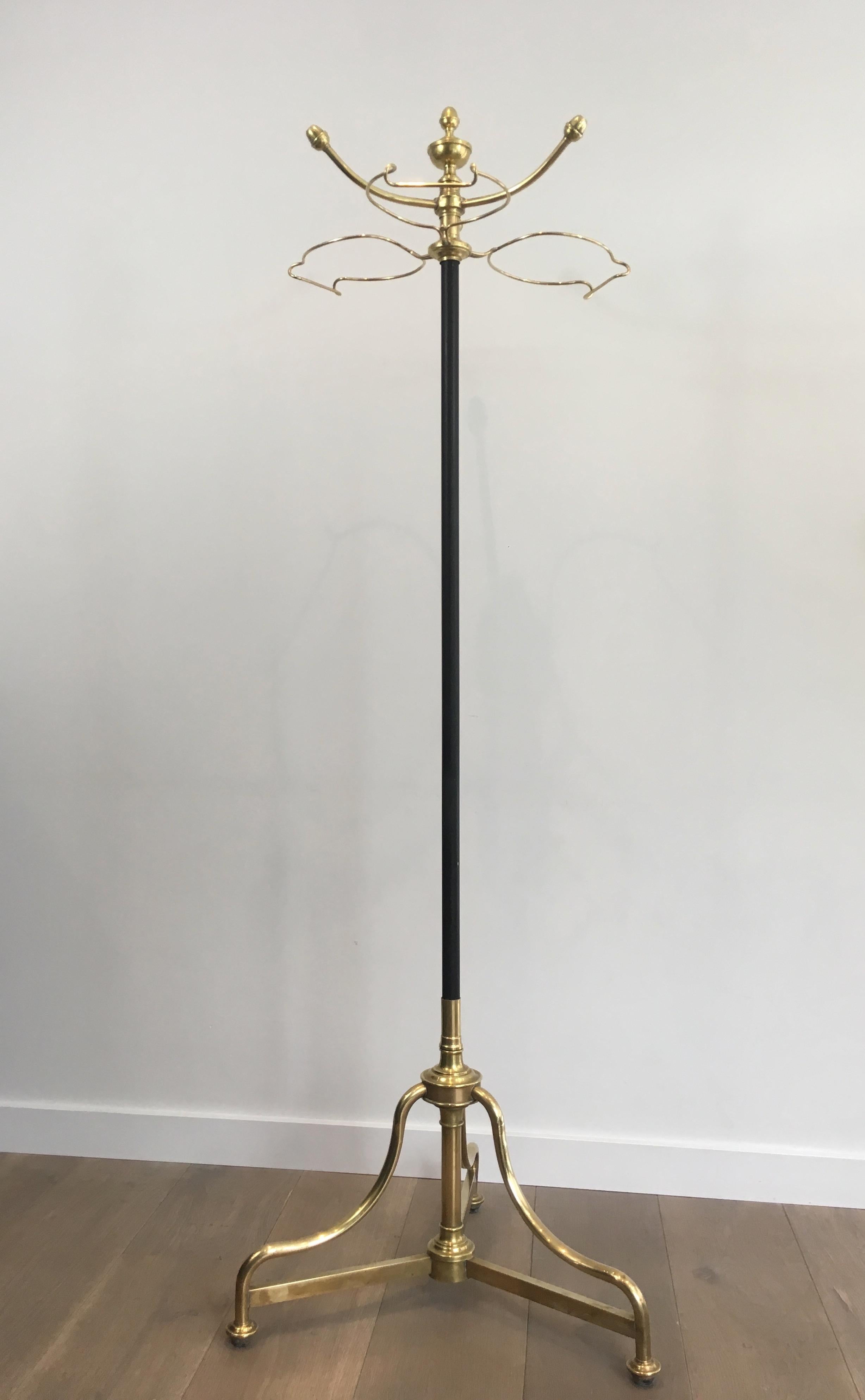 Neoclassical Unusual Tall Black Lacquered and Brass Coat and Hat Rack, French, circa 1900 For Sale