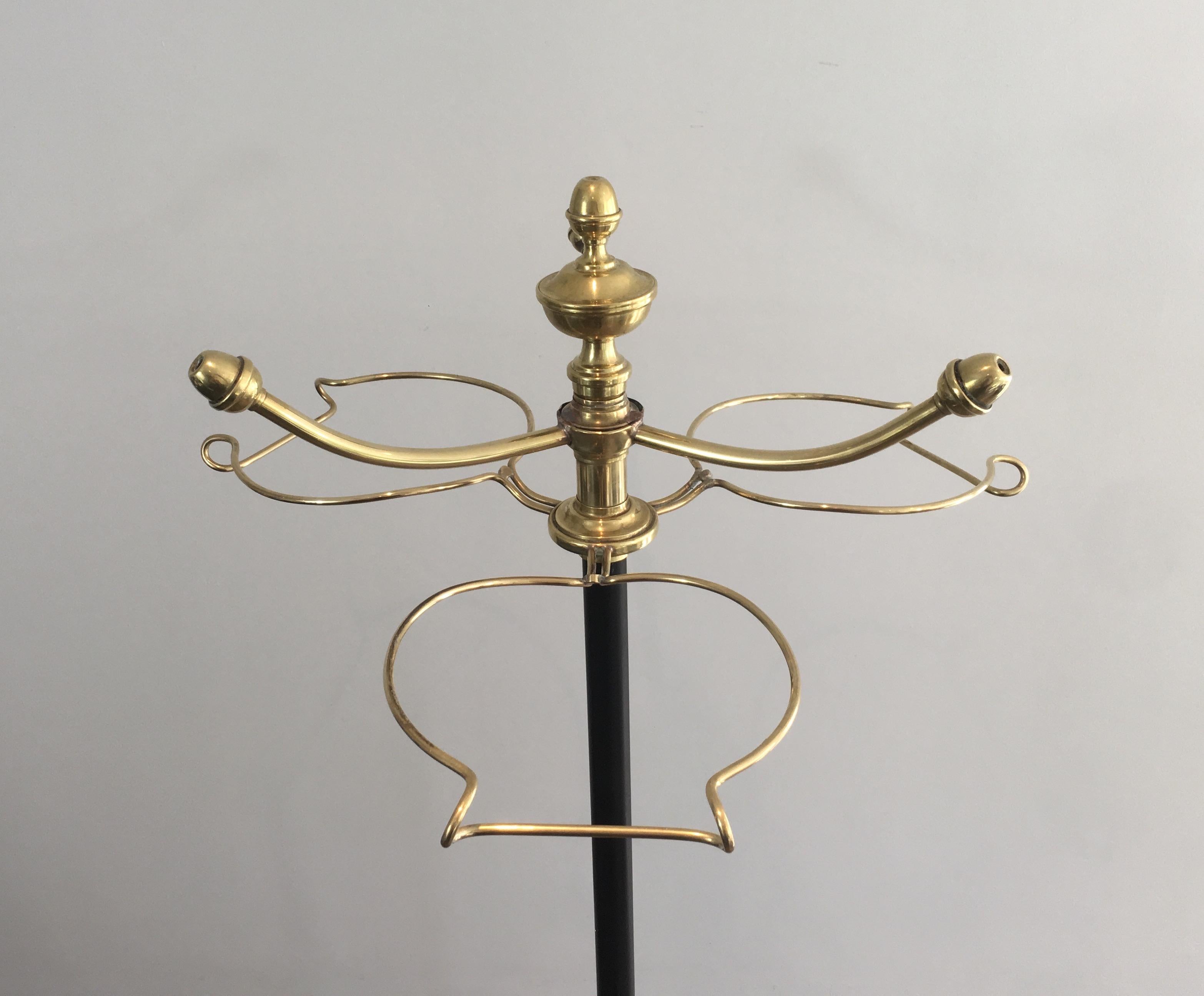 Unusual Tall Black Lacquered and Brass Coat and Hat Rack, French, circa 1900 In Good Condition For Sale In Marcq-en-Barœul, Hauts-de-France