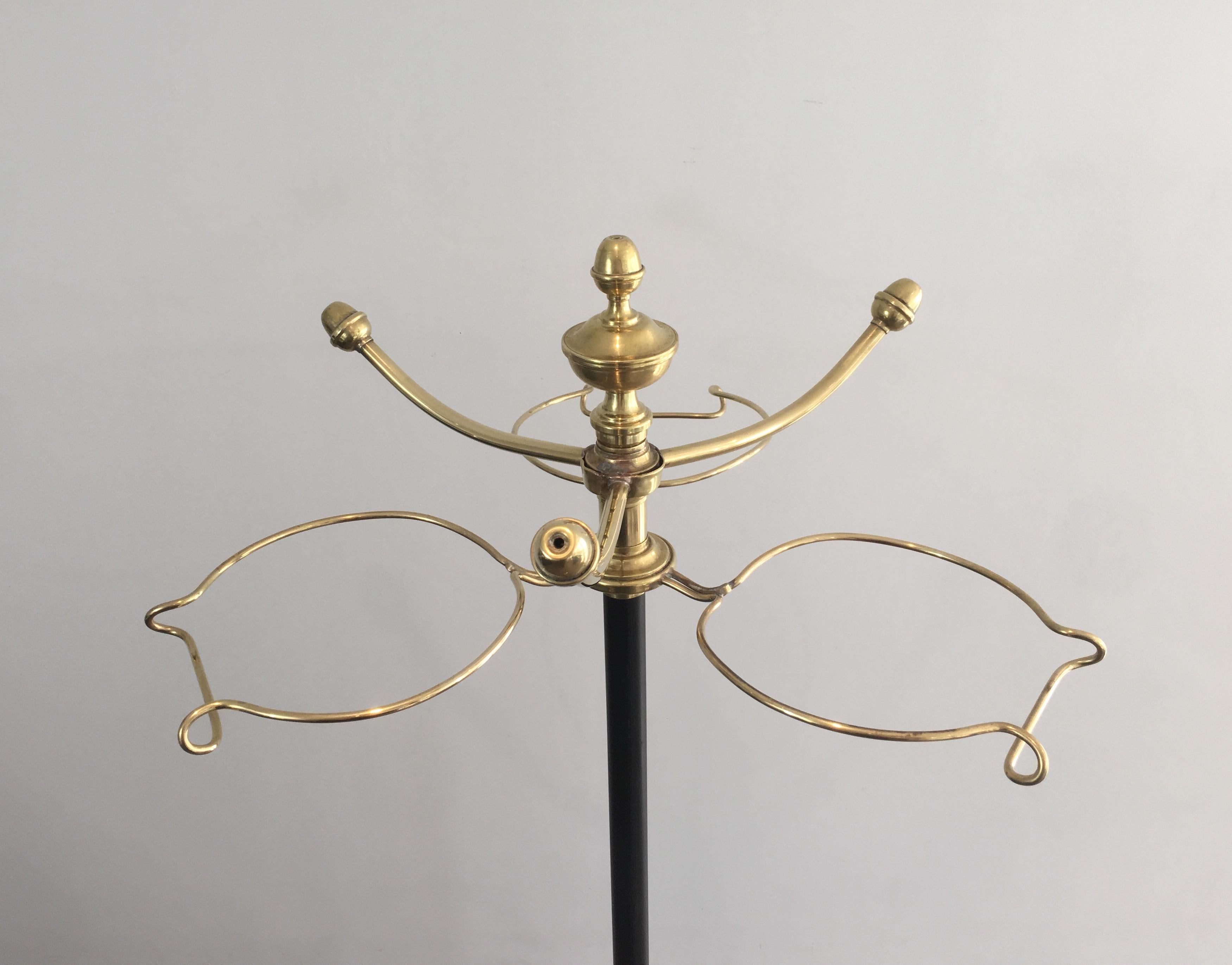 19th Century Unusual Tall Black Lacquered and Brass Coat and Hat Rack, French, circa 1900 For Sale