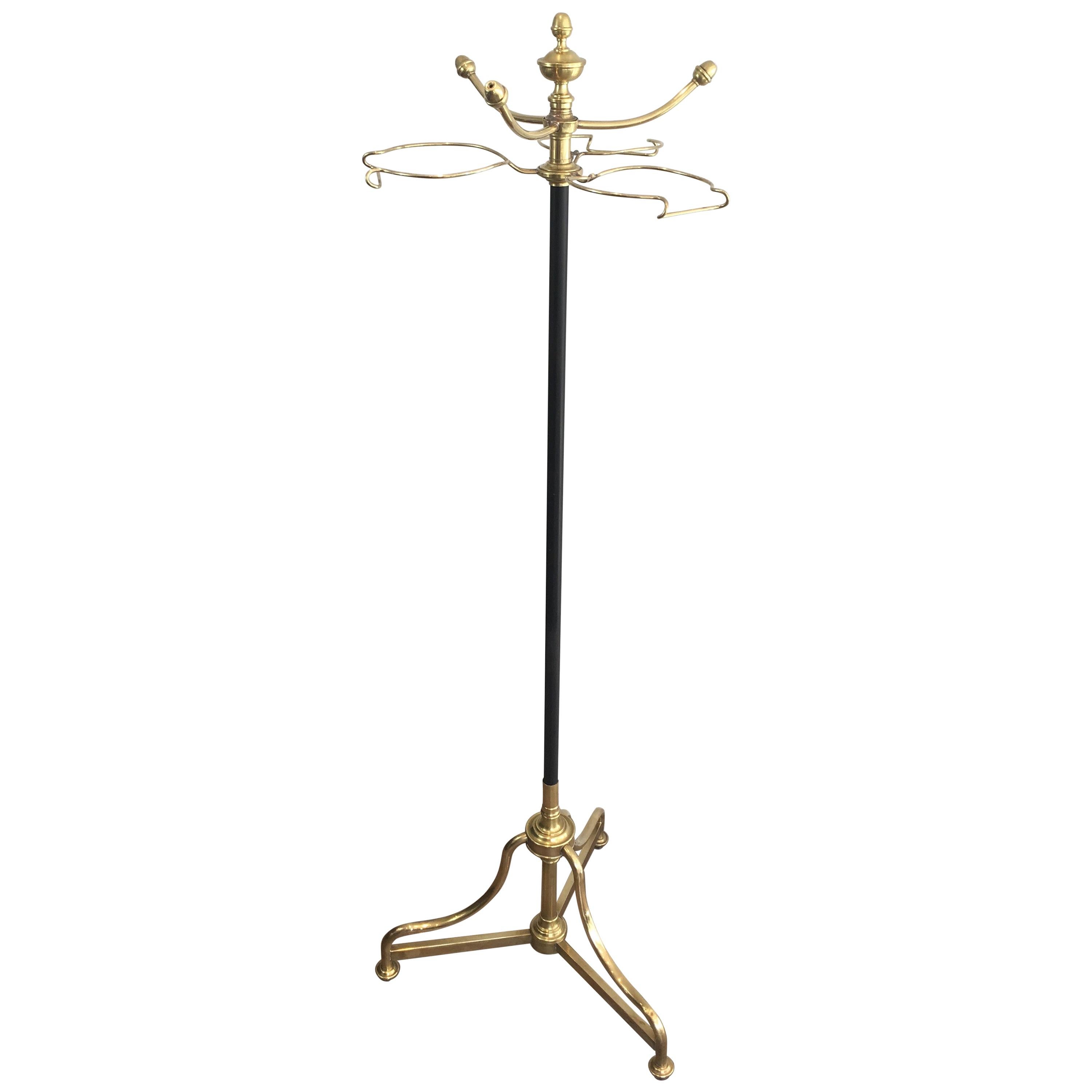Unusual Tall Black Lacquered and Brass Coat and Hat Rack, French, circa 1900