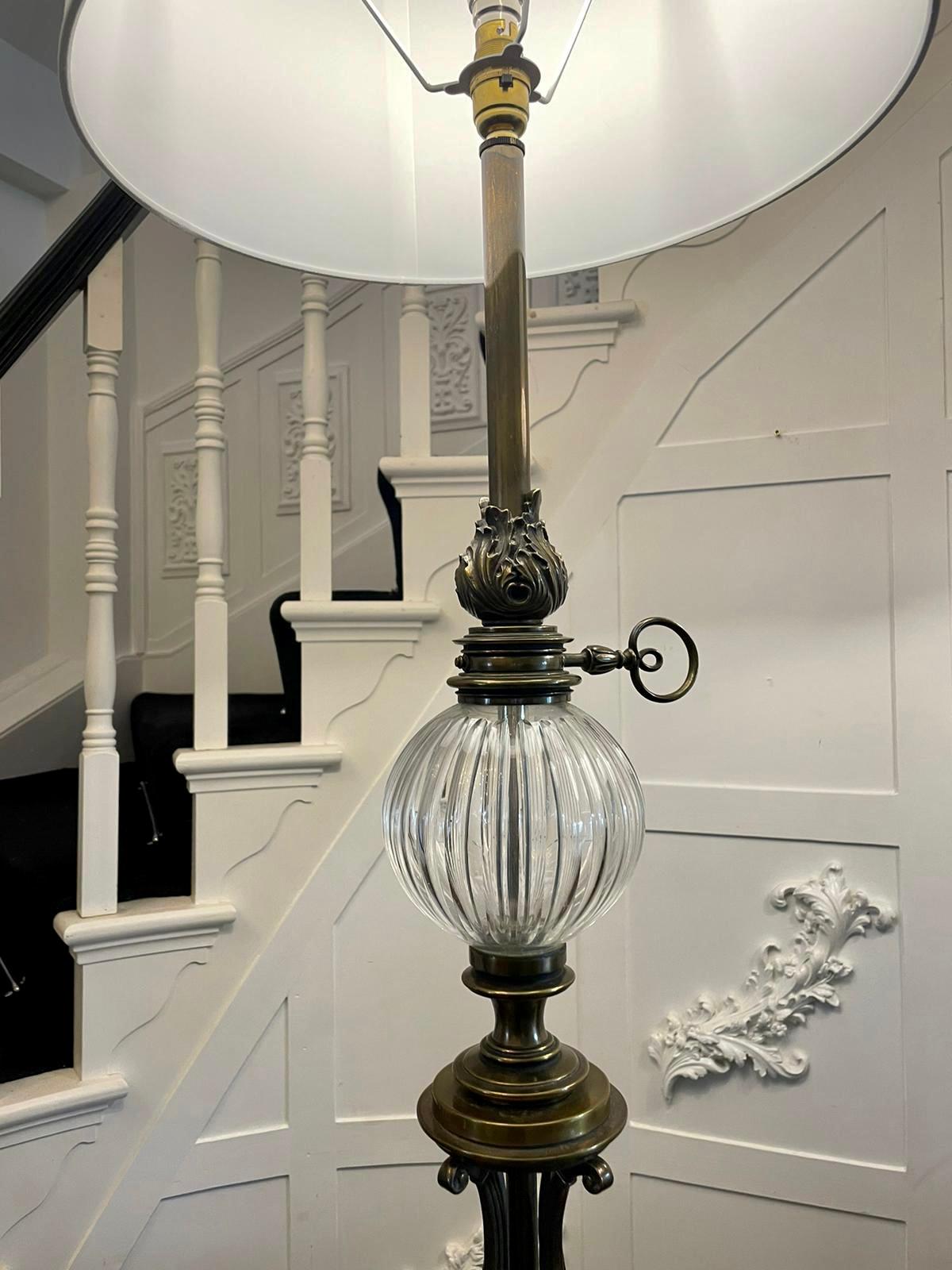 Unusual Tall Pair of Quality Brass and Glass Lamps For Sale 5