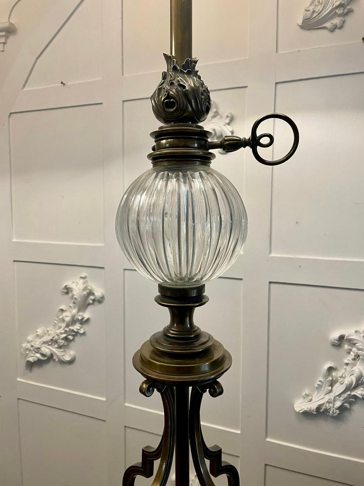 Unusual Tall Pair of Quality Brass and Glass Lamps In Good Condition For Sale In Suffolk, GB