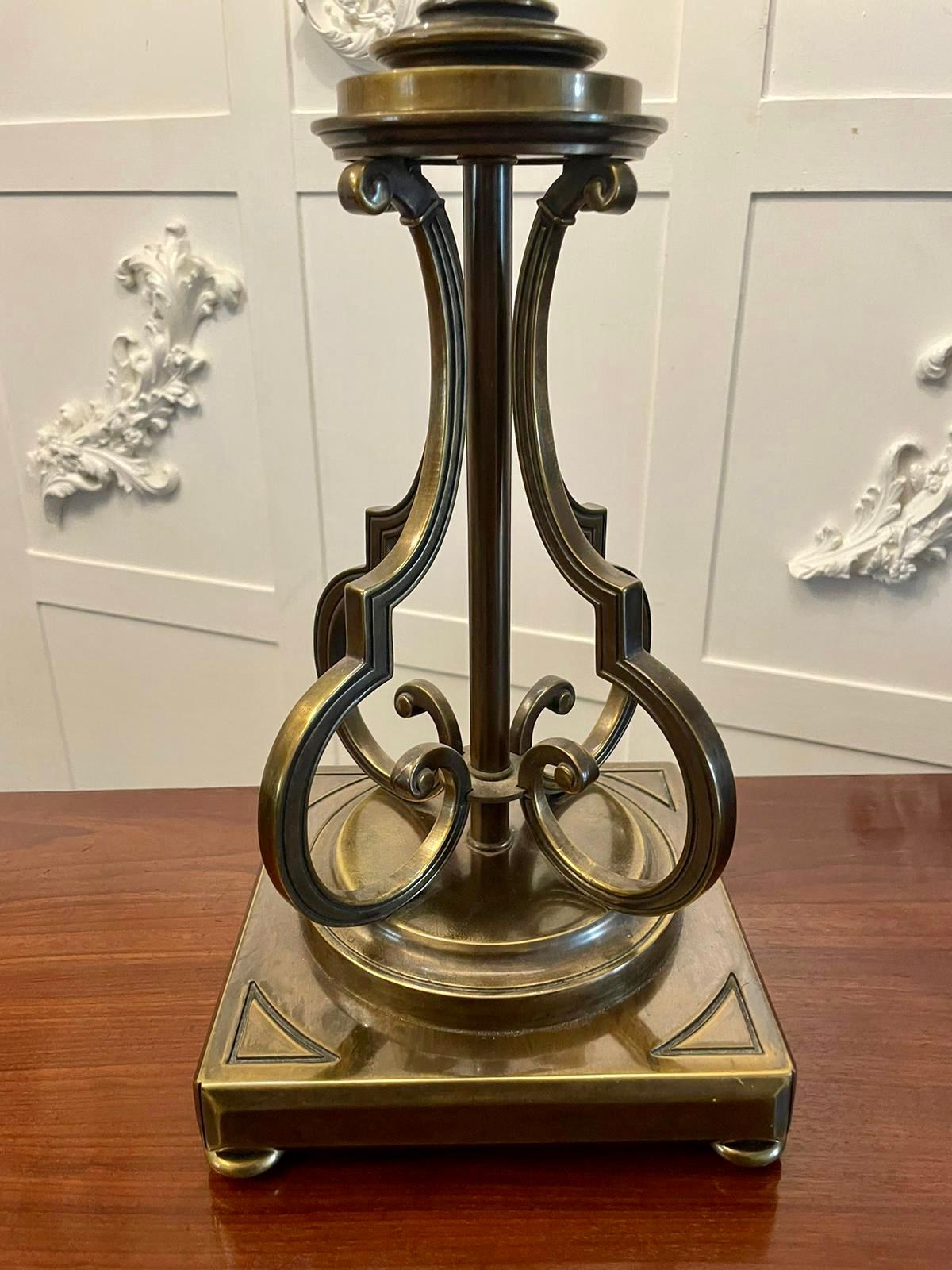 Unusual Tall Pair of Quality Brass and Glass Lamps For Sale 1