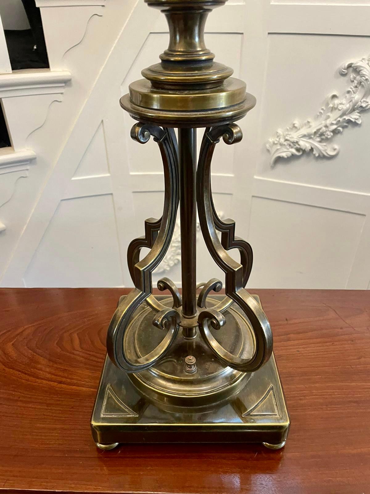 Unusual Tall Pair of Quality Brass and Glass Lamps For Sale 2