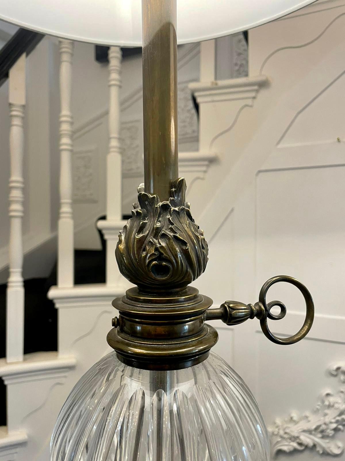 Unusual Tall Pair of Quality Brass and Glass Lamps For Sale 4
