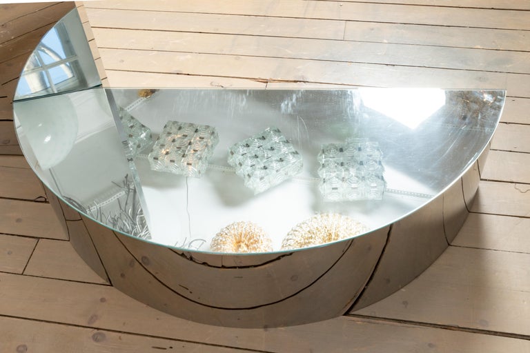 Unusual Three Section Freeform Stainless Steel Coffee Table with Glass
