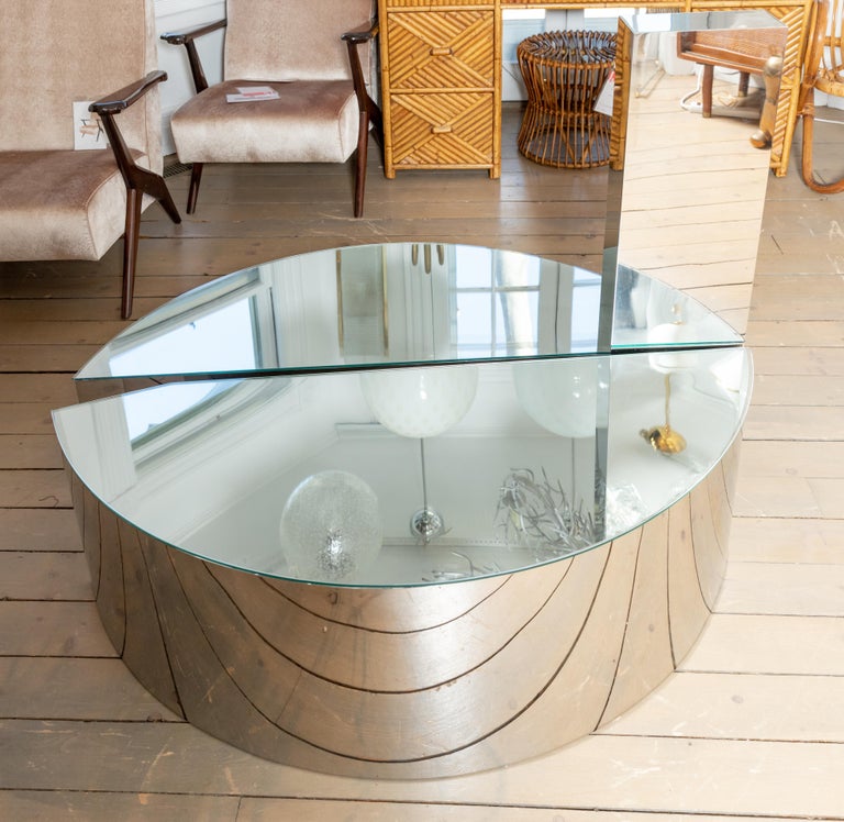 Unusual Three Section Freeform Stainless Steel Coffee Table with Glass