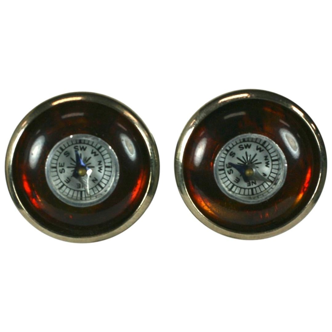 Unusual Tortoise Bakelite Compass Earrings For Sale