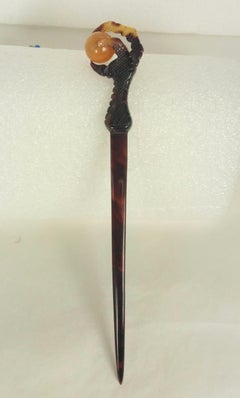 Unusual Tortoiseshell Carved Talon Hair Pick