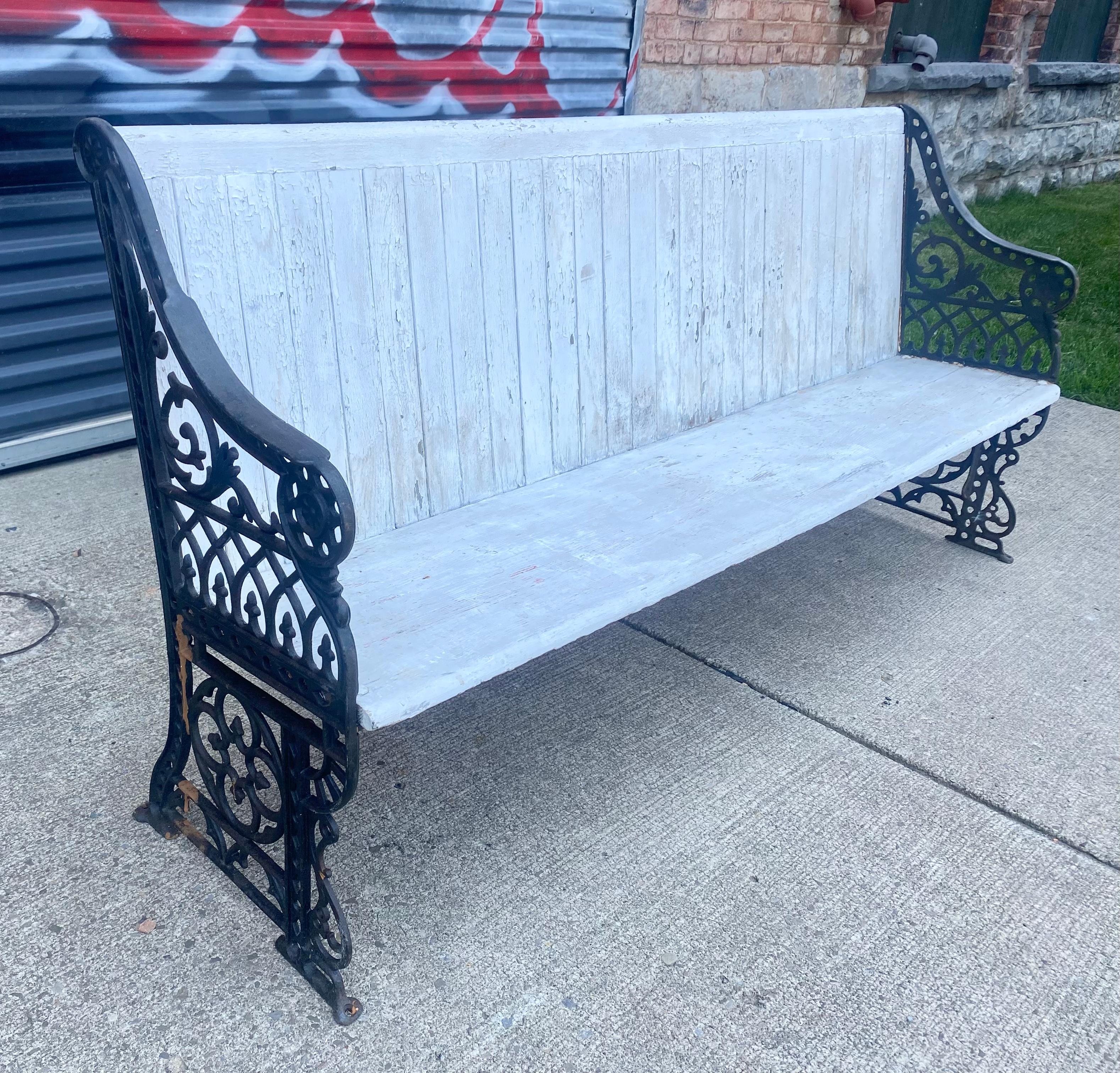20th Century Unusual Train / Bus Terminal Cast Iron and Wood bench ....Garden bench For Sale