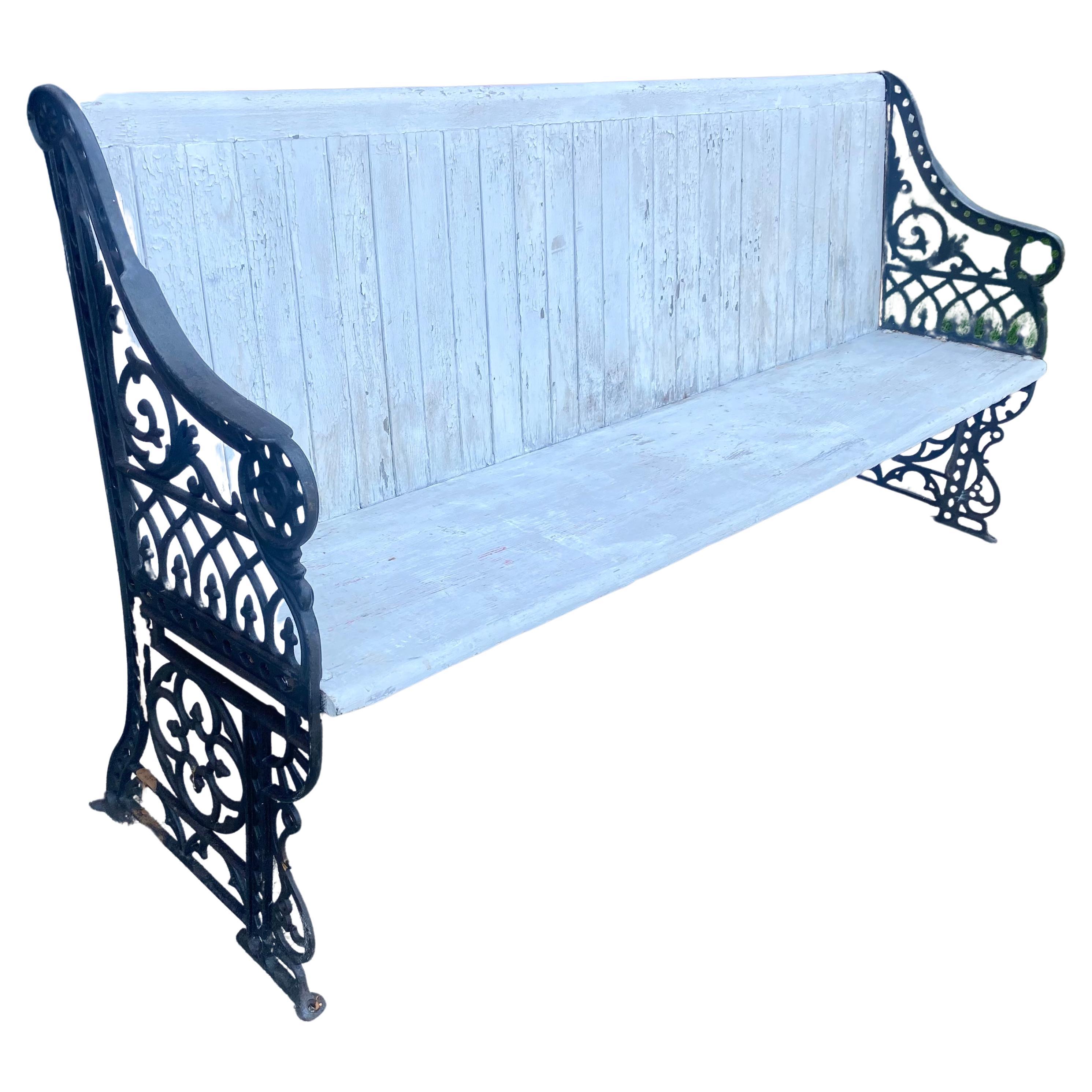 Unusual Train / Bus Terminal Cast Iron and Wood bench ....Garden bench For Sale