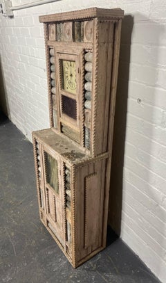 Unusual Tramp Art / Folk Art Wood and Stone Clock, sculpture. cabinet.
