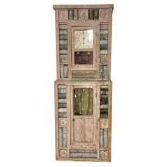 Unusual Tramp Art / Folk Art Wood and Stone Clock, sculpture. cabinet.