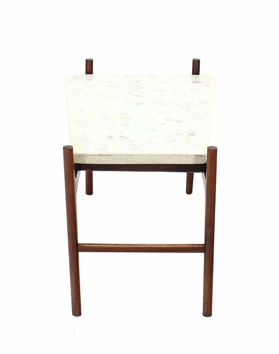 Unusual Trapezoid Travertine Terrazzo Top Oiled Walnut Base End Side Table MINT In Excellent Condition For Sale In Rockaway, NJ