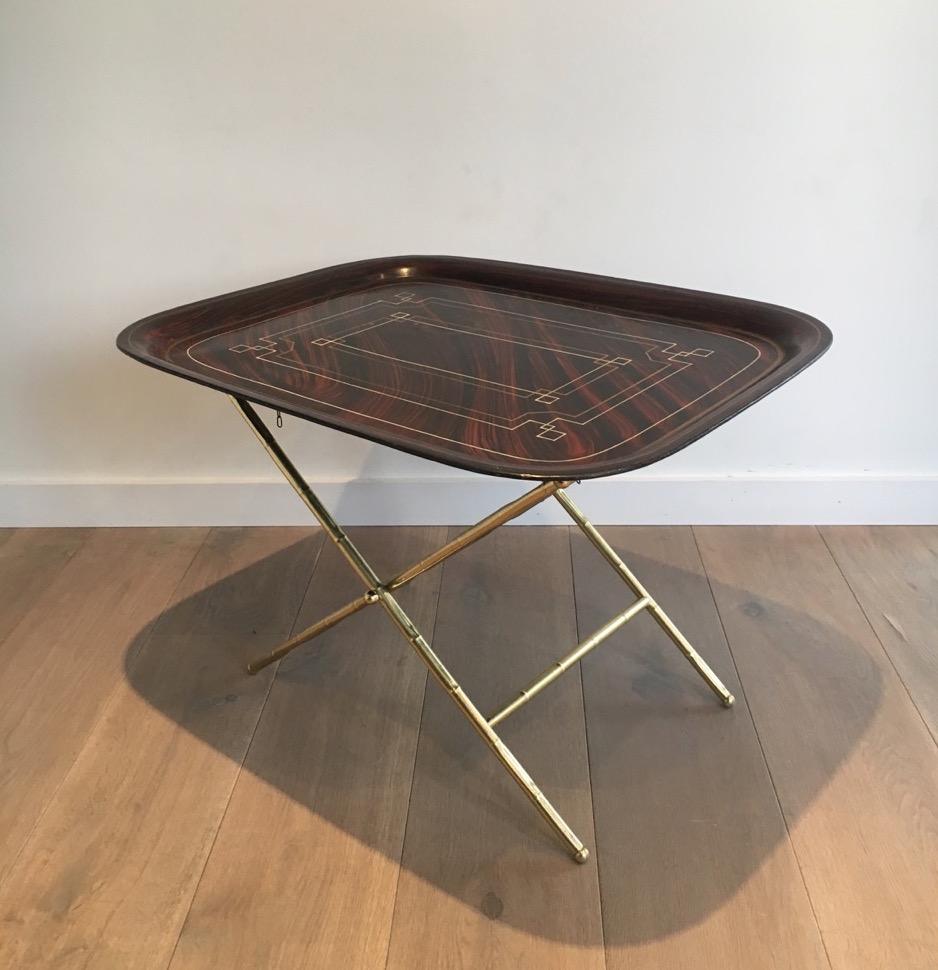 Unusual Tray Table in Brass with a Lacquer Tole Top, circa 1950 For Sale 6