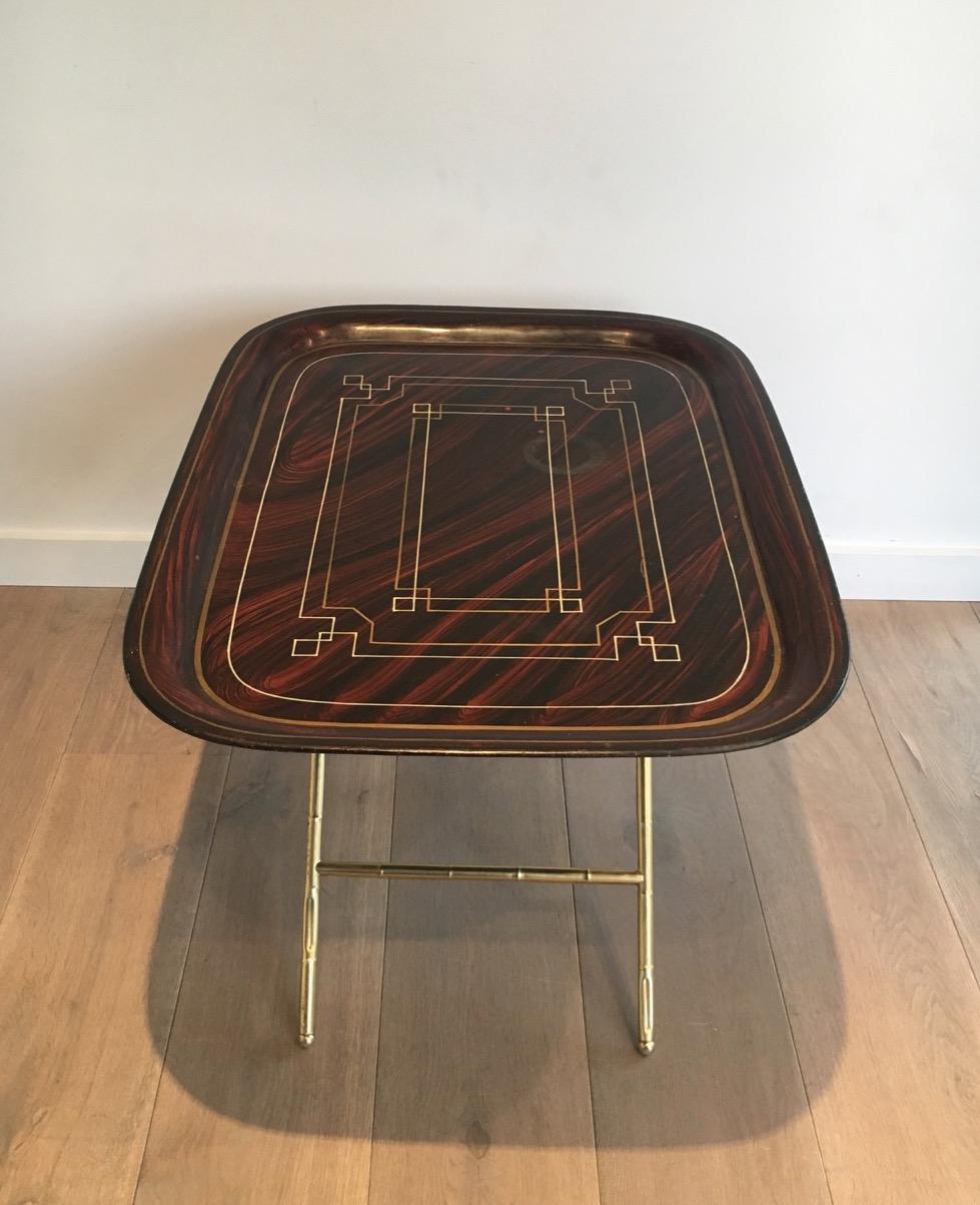 Unusual Tray Table in Brass with a Lacquer Tole Top, circa 1950 For Sale 7