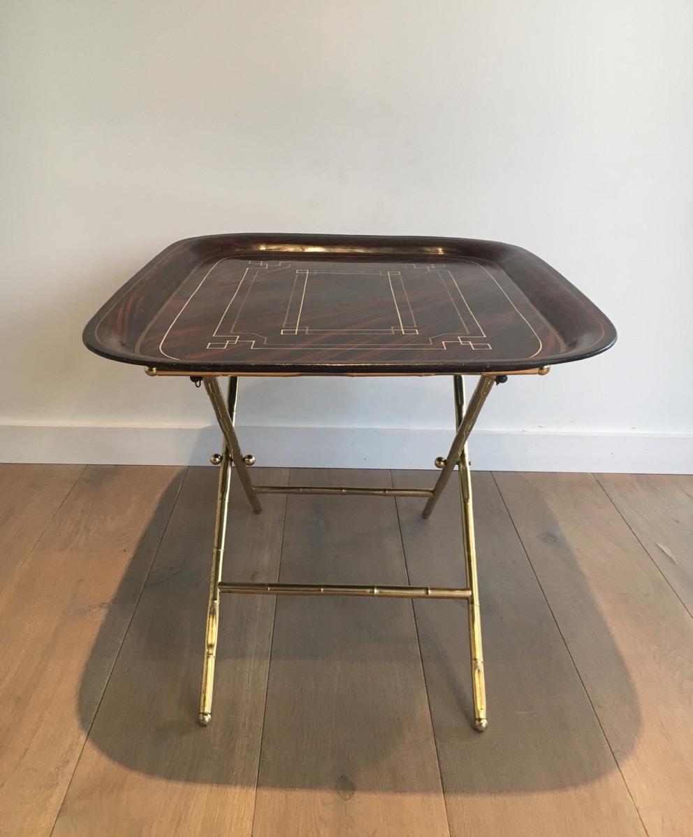 Unusual Tray Table in Brass with a Lacquer Tole Top, circa 1950 For Sale 8