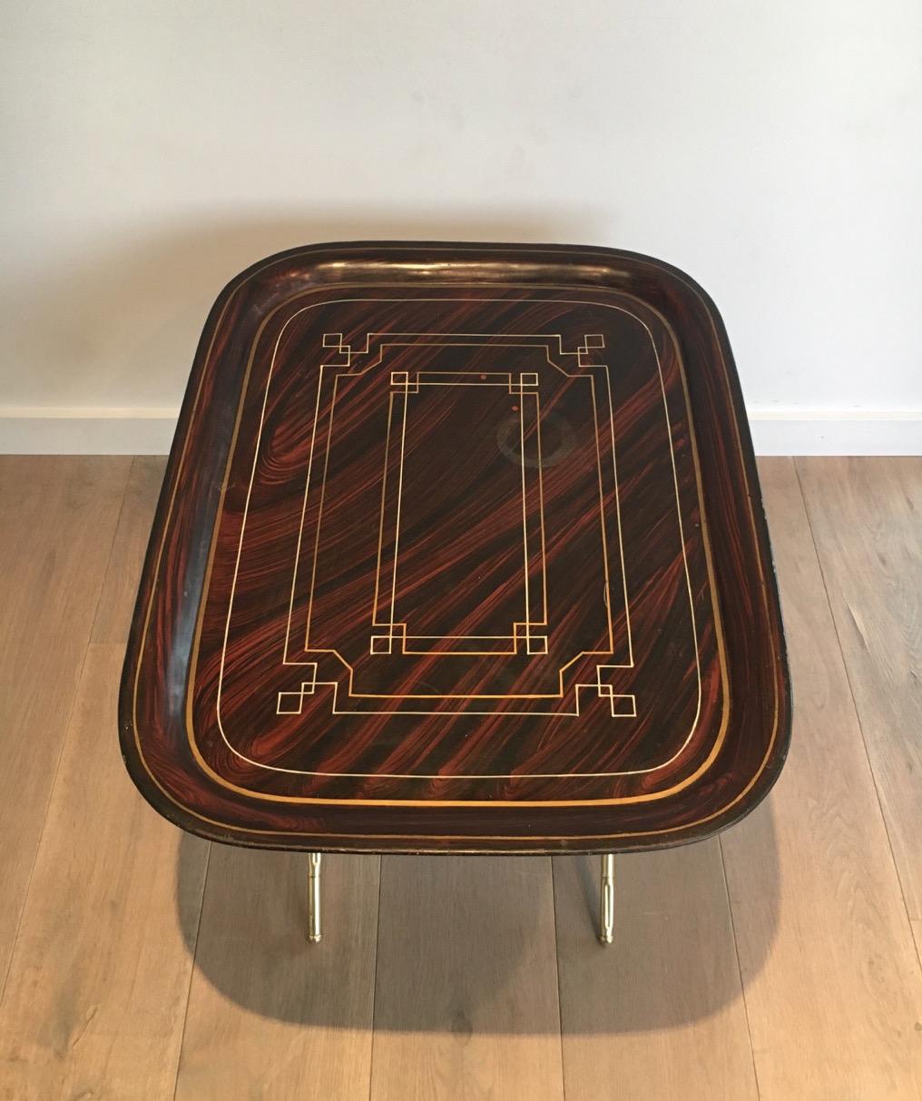 Unusual Tray Table in Brass with a Lacquer Tole Top, circa 1950 For Sale 9