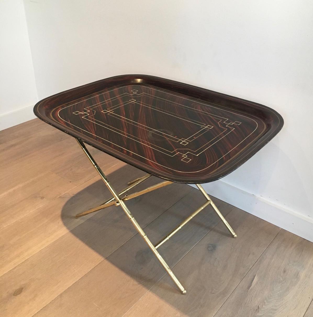 Mid-20th Century Unusual Tray Table in Brass with a Lacquer Tole Top, circa 1950 For Sale