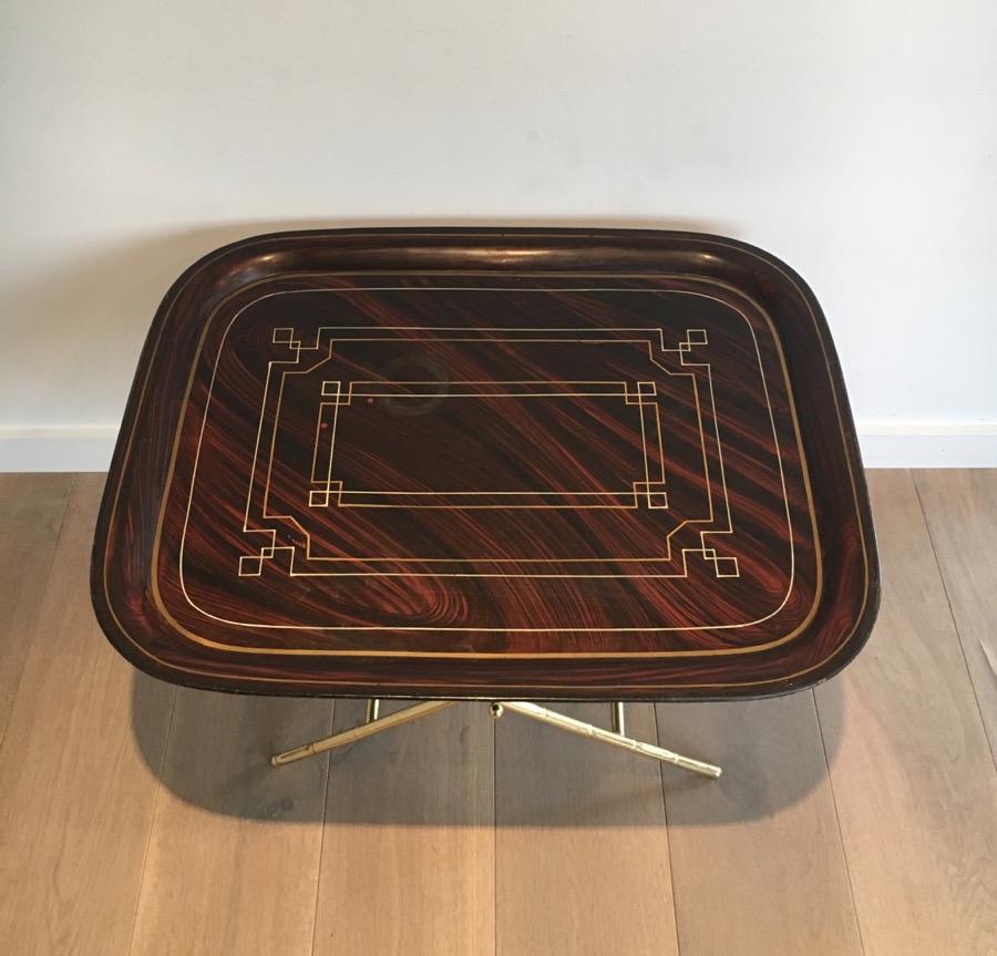 Unusual Tray Table in Brass with a Lacquer Tole Top, circa 1950 For Sale 2