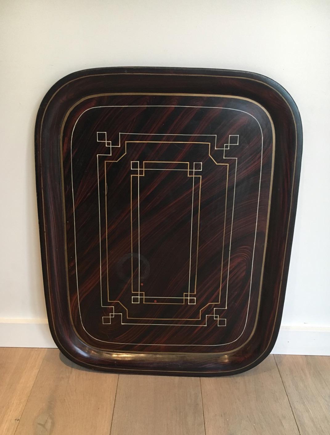 Unusual Tray Table in Brass with a Lacquer Tole Top, circa 1950 For Sale 3