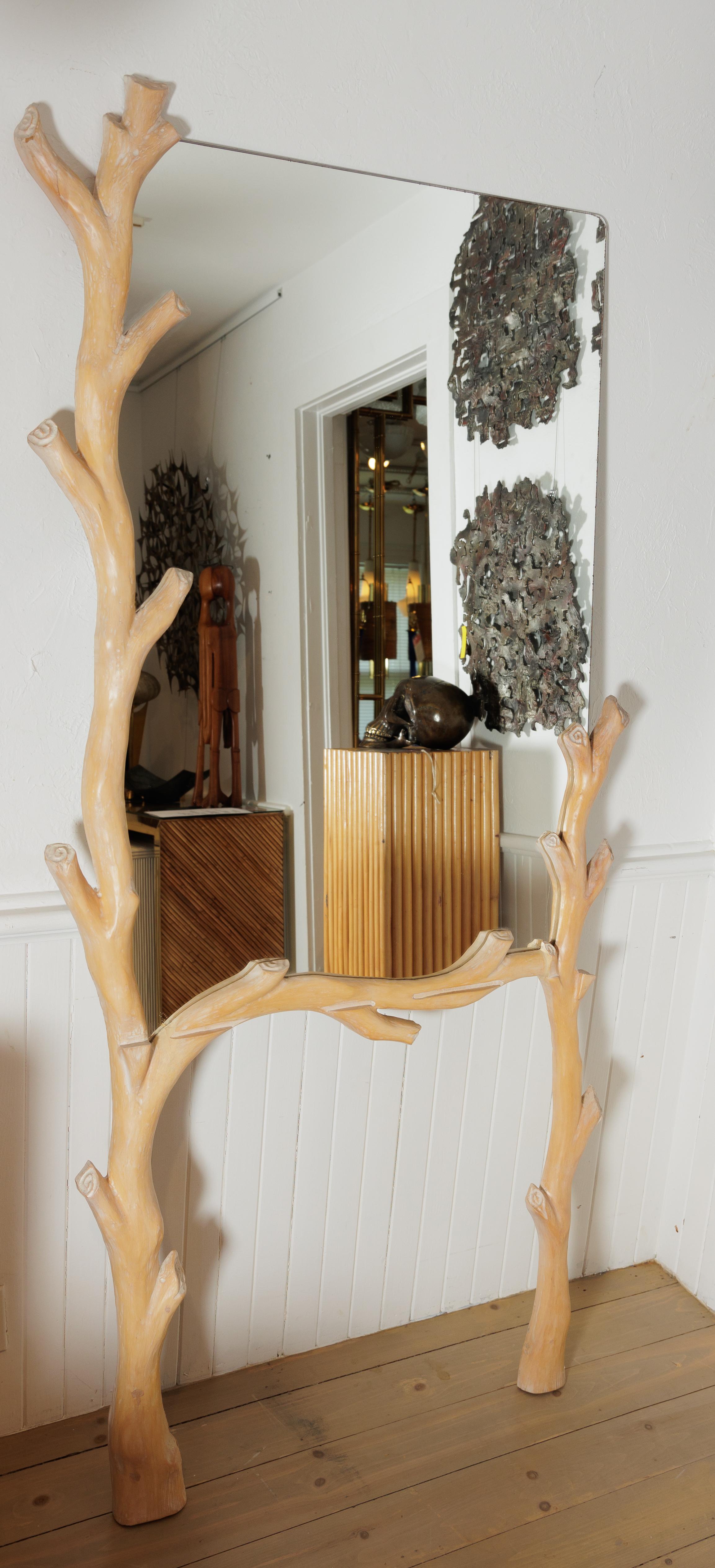 Mid-Century Modern Unusual Tree Form Surround Standing Mirror with a Whitewash Finish For Sale