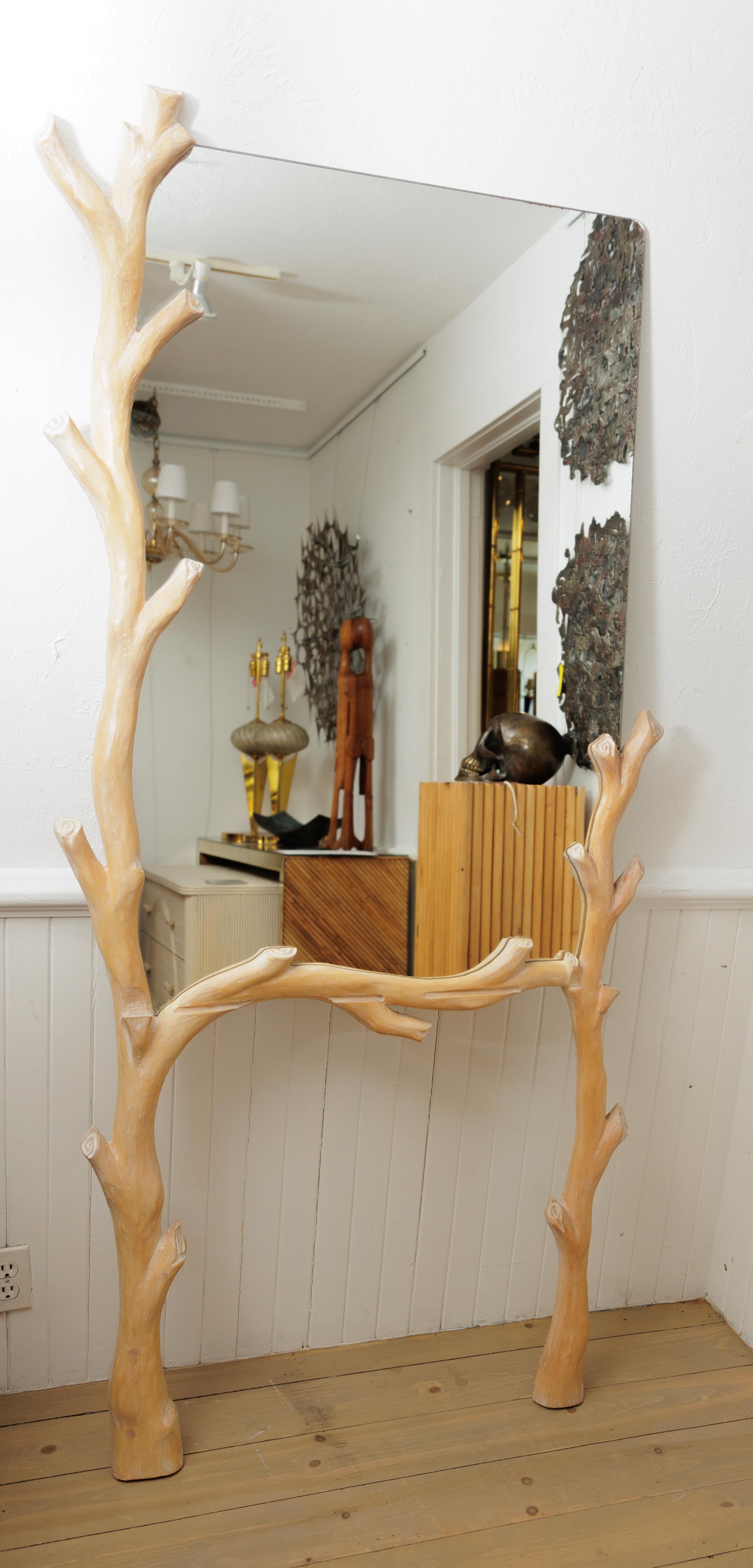 20th Century Unusual Tree Form Surround Standing Mirror with a Whitewash Finish For Sale