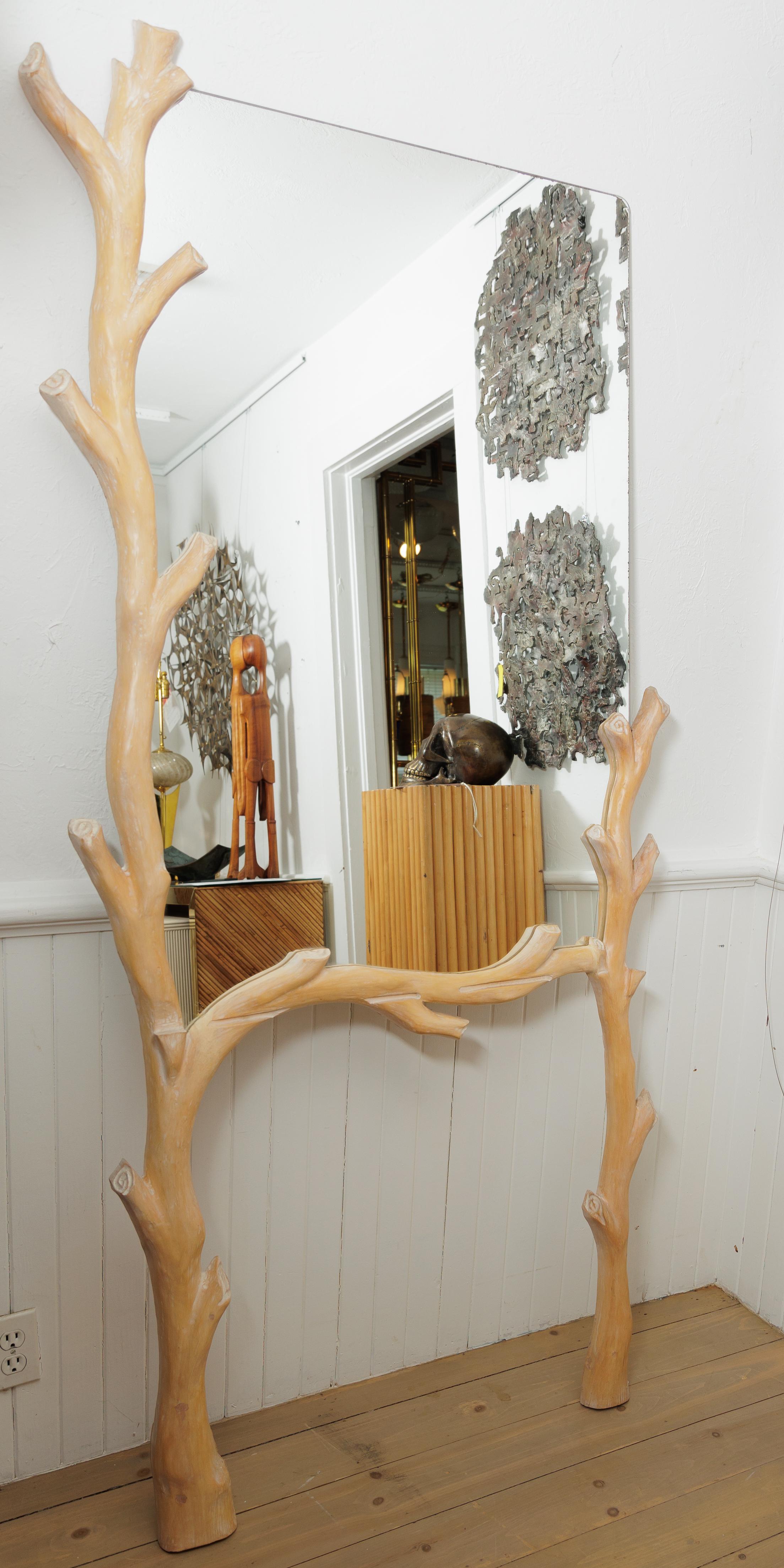 Unusual Tree Form Surround Standing Mirror with a Whitewash Finish For Sale 1