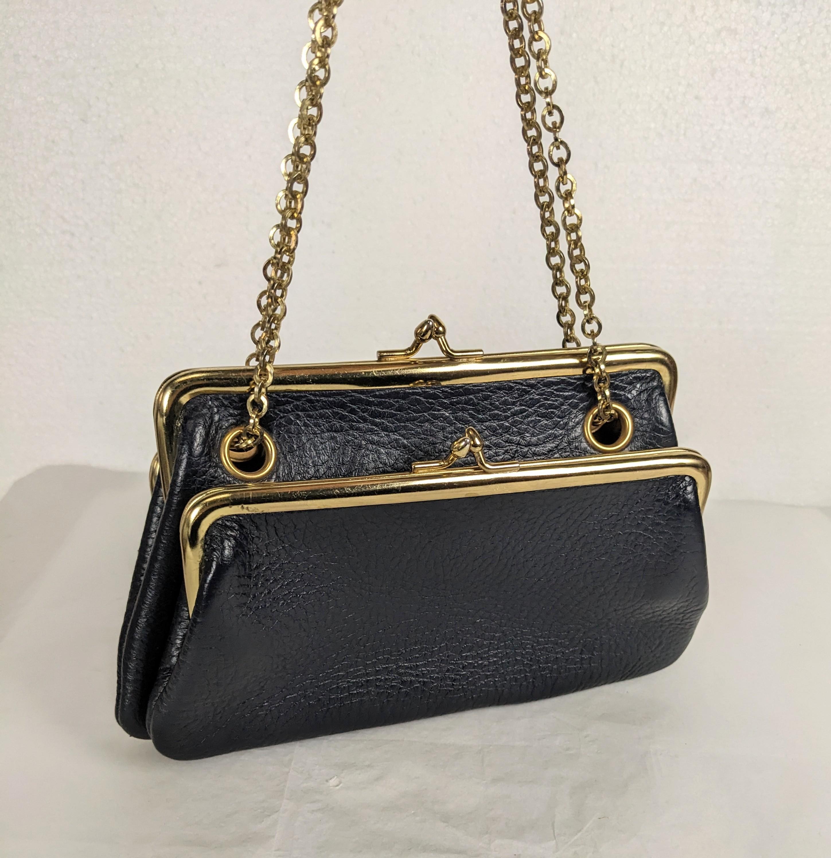 Sac inhabituel à triple serrure à baiser en cuir marbré Excellent état - En vente à New York, NY