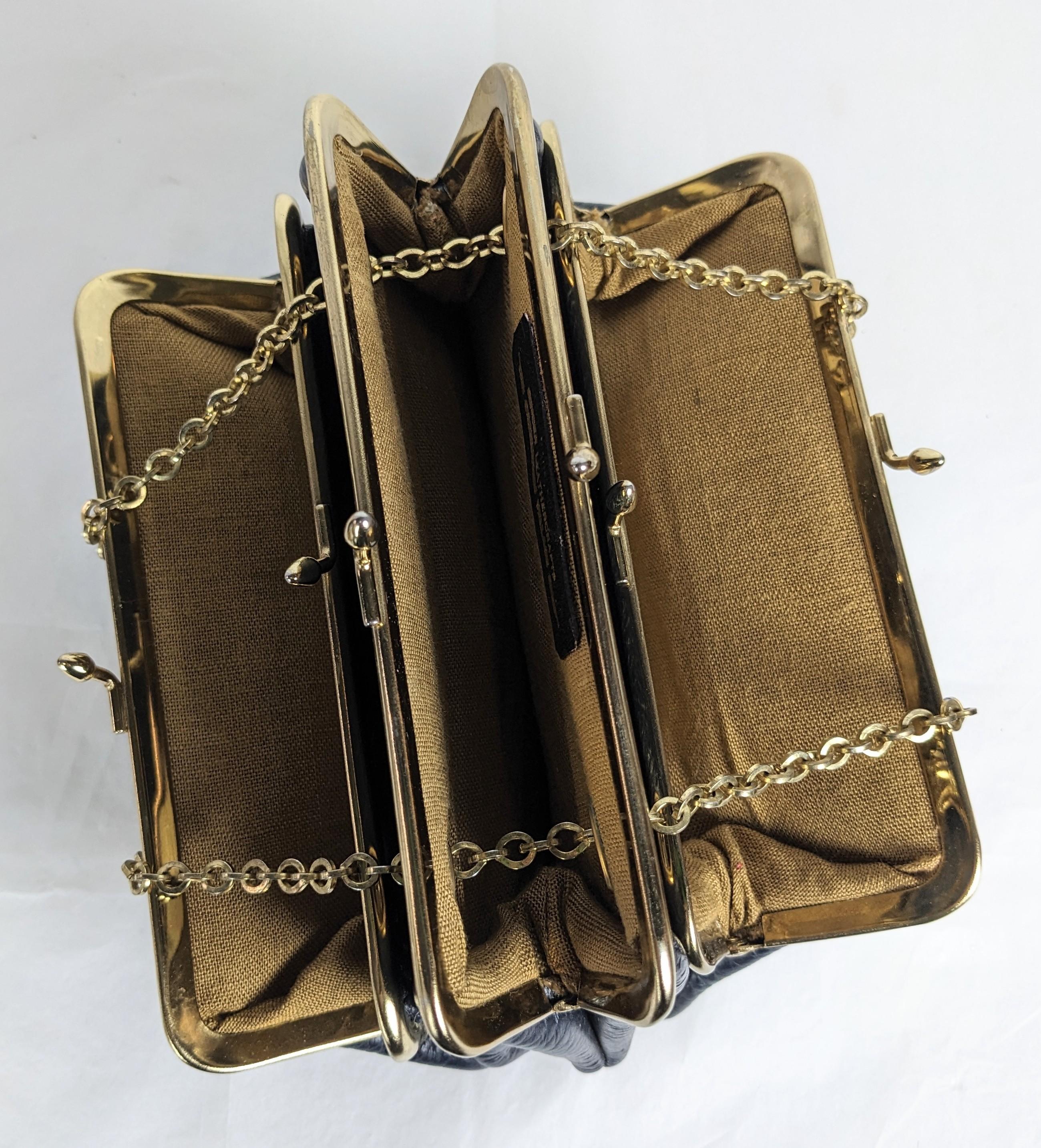 Sac inhabituel à triple serrure à baiser en cuir marbré en vente 1