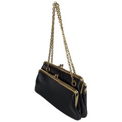 Unusual Triple Kiss Lock Pebbled Leather Bag