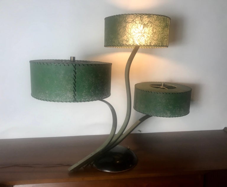 Unusual Triple Shade Table Lamp,,Majestic Lamp Company,,Green Fiberglass Shades For Sale at 1stdibs
