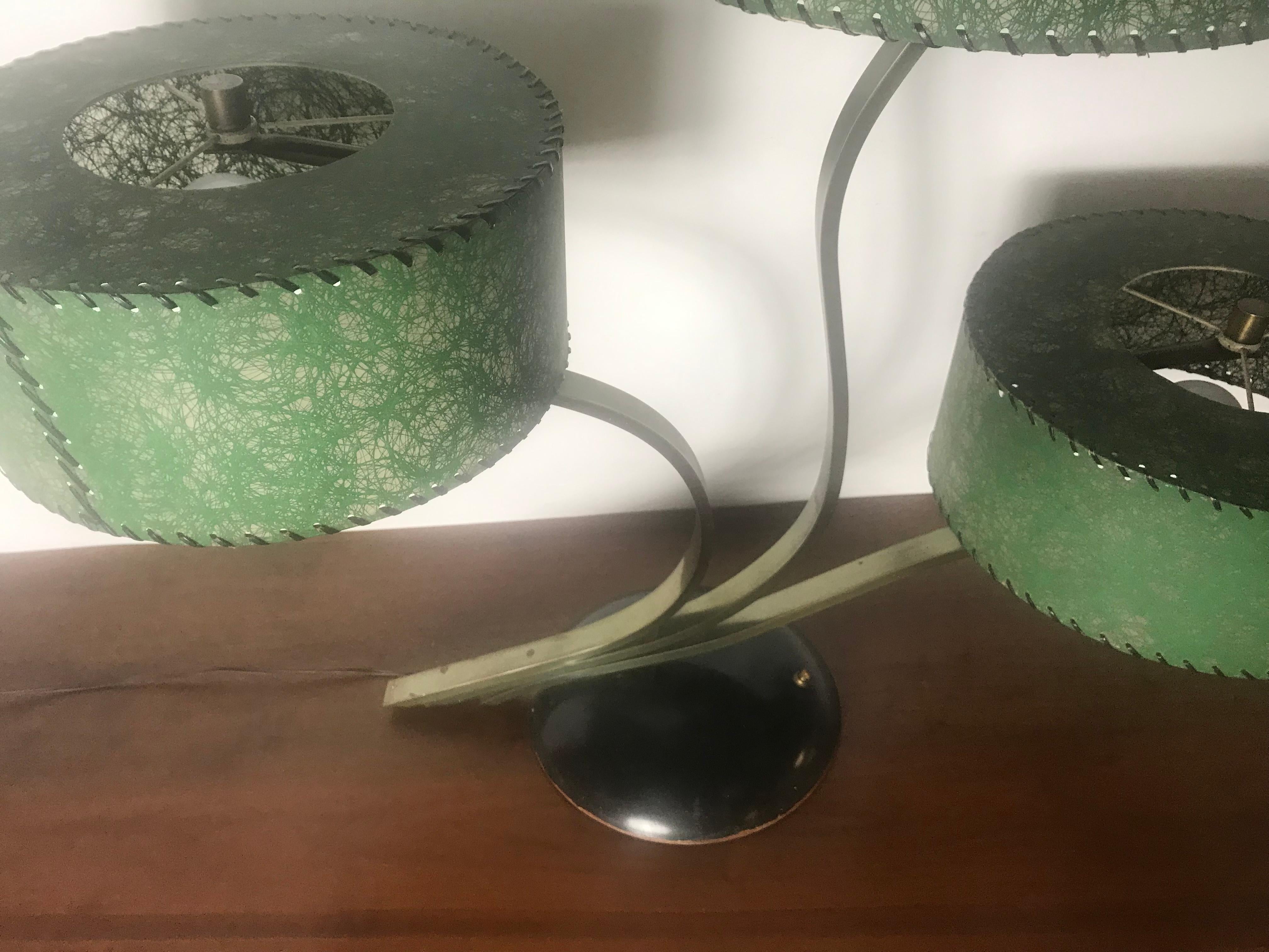 American Unusual Triple Shade Table Lamp, , Majestic Lamp Company, , Green Fiberglass Shades
