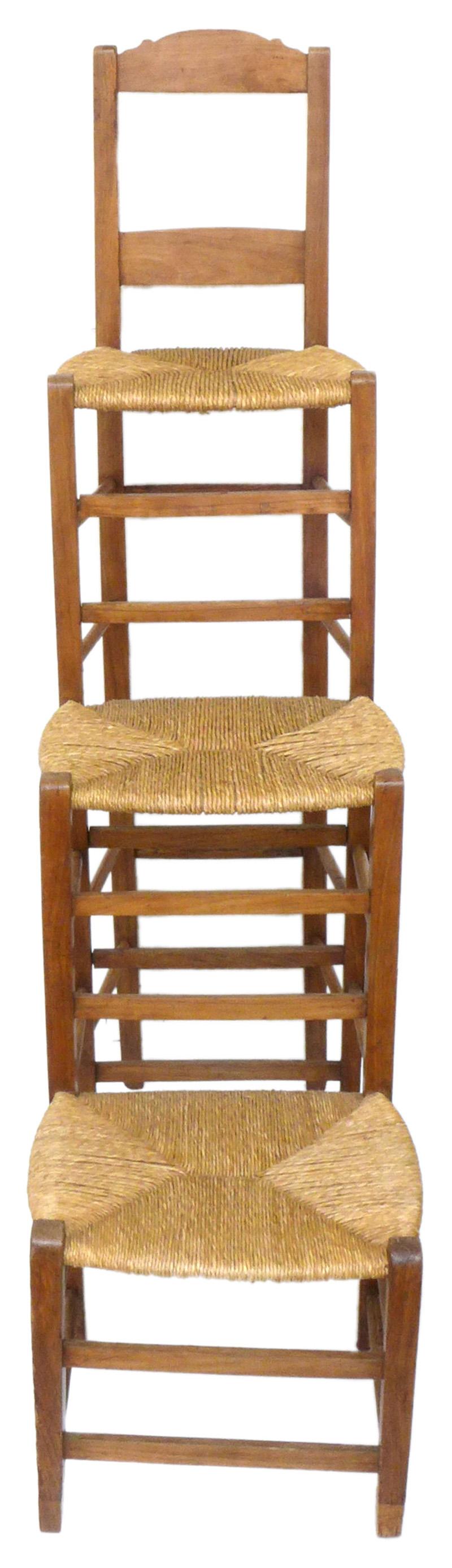 American Unusual Triple-Stepped Wood and Woven Rush Chair For Sale