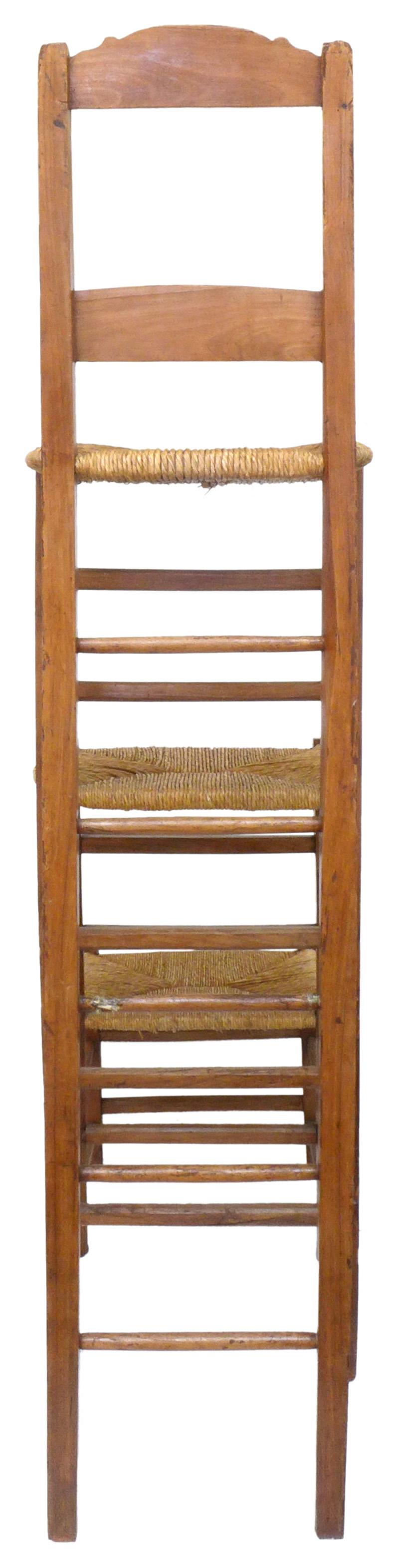 Unusual Triple-Stepped Wood and Woven Rush Chair In Good Condition For Sale In Los Angeles, CA