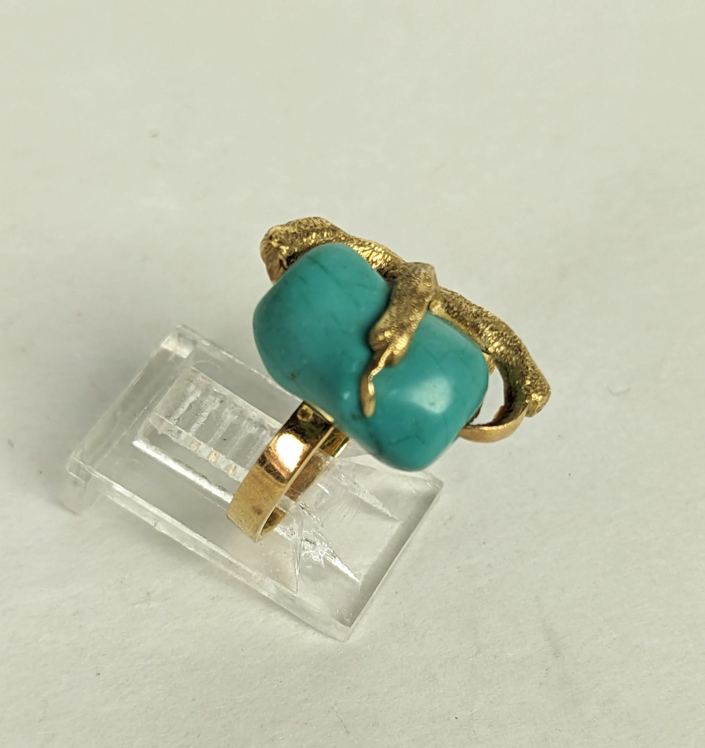 Bead Unusual Tumbled Turquoise Claw Ring For Sale